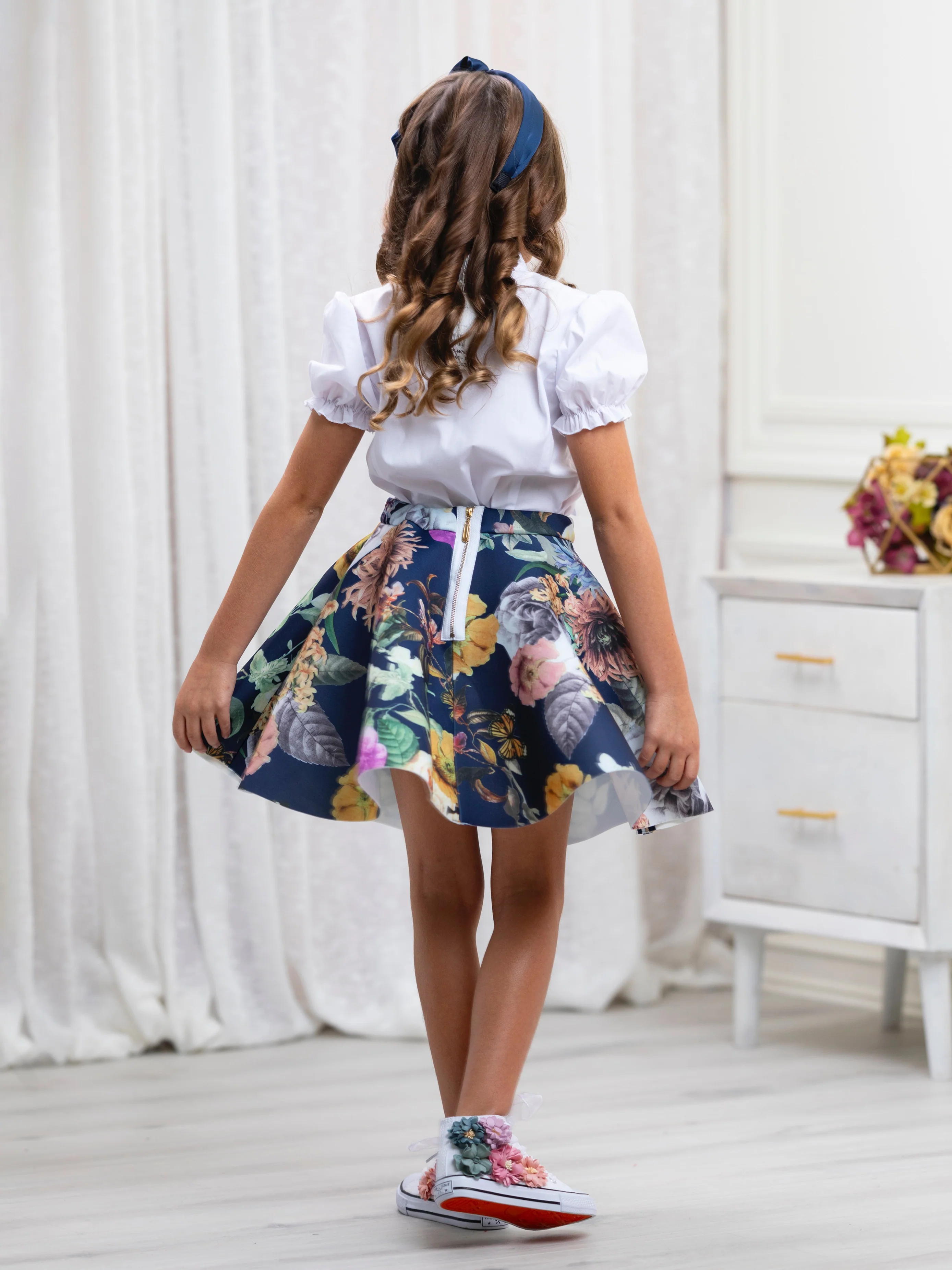 Flower Power Neoprene Floral Skater Skirt by Kids Couture - Image 2