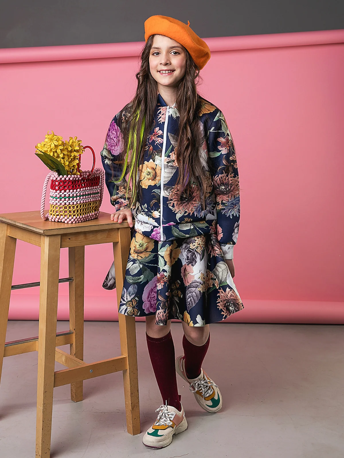 Flower Power Neoprene Floral Skater Skirt by Kids Couture - Image 7