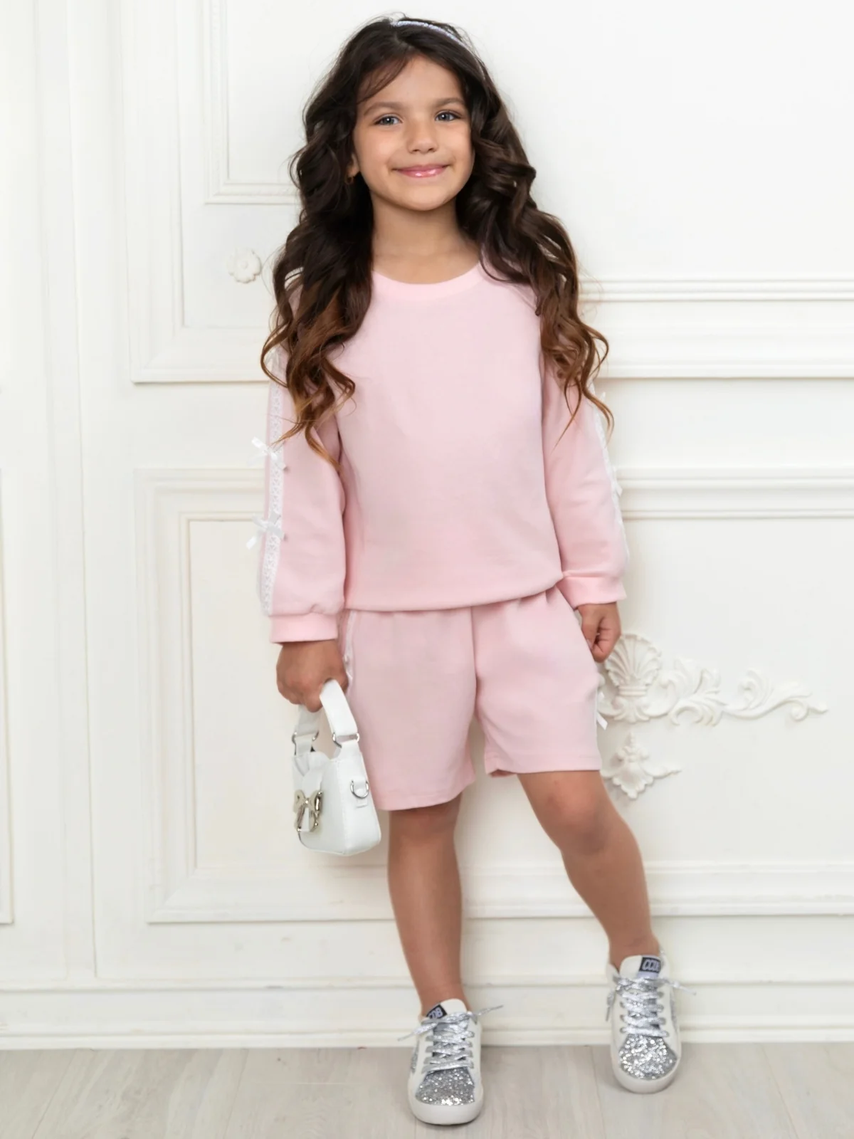 Lace Bow Cotton Sweatshirt and Short Set - Image 4
