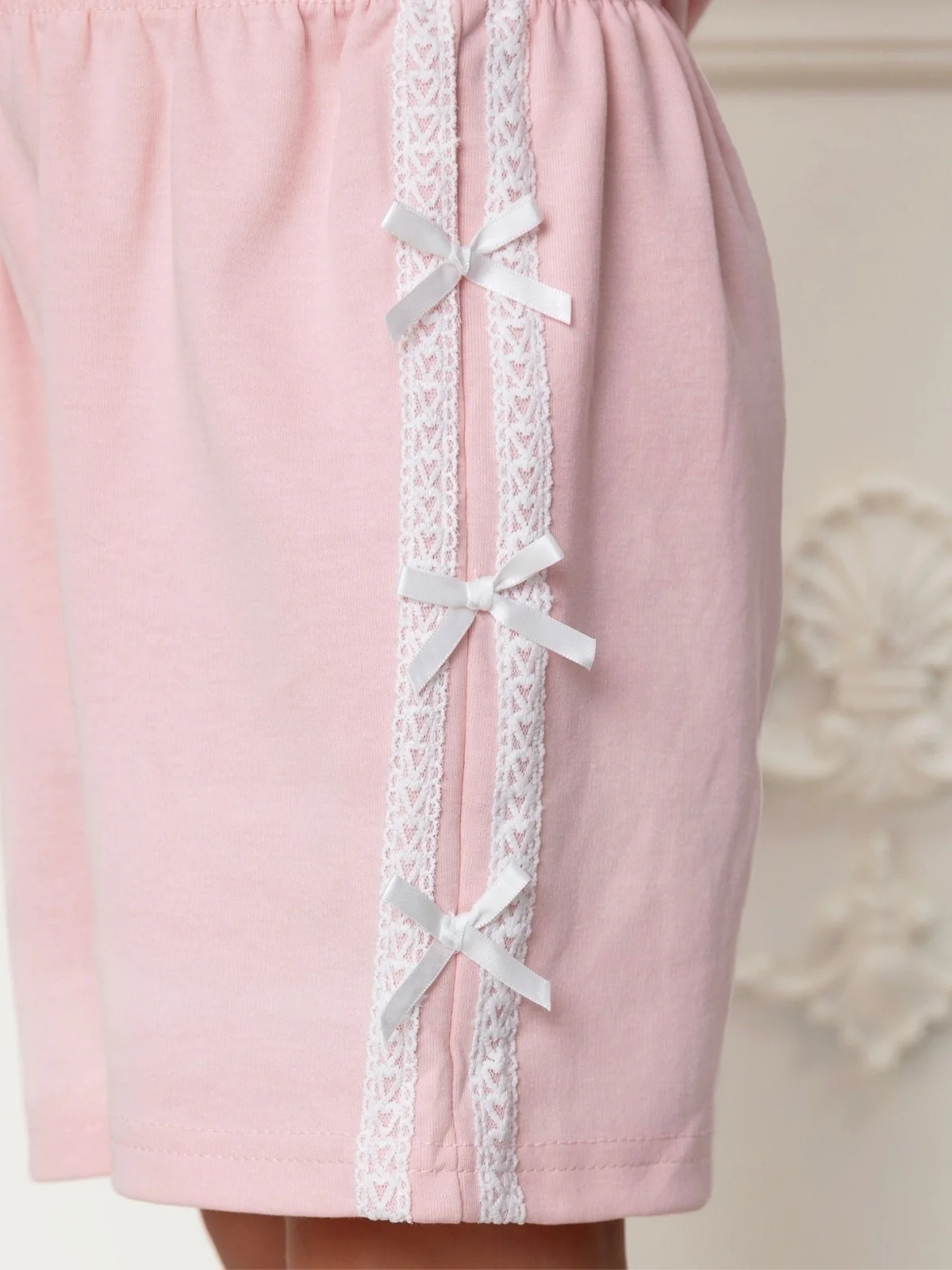 Lace Bow Cotton Sweatshirt and Short Set - Image 6