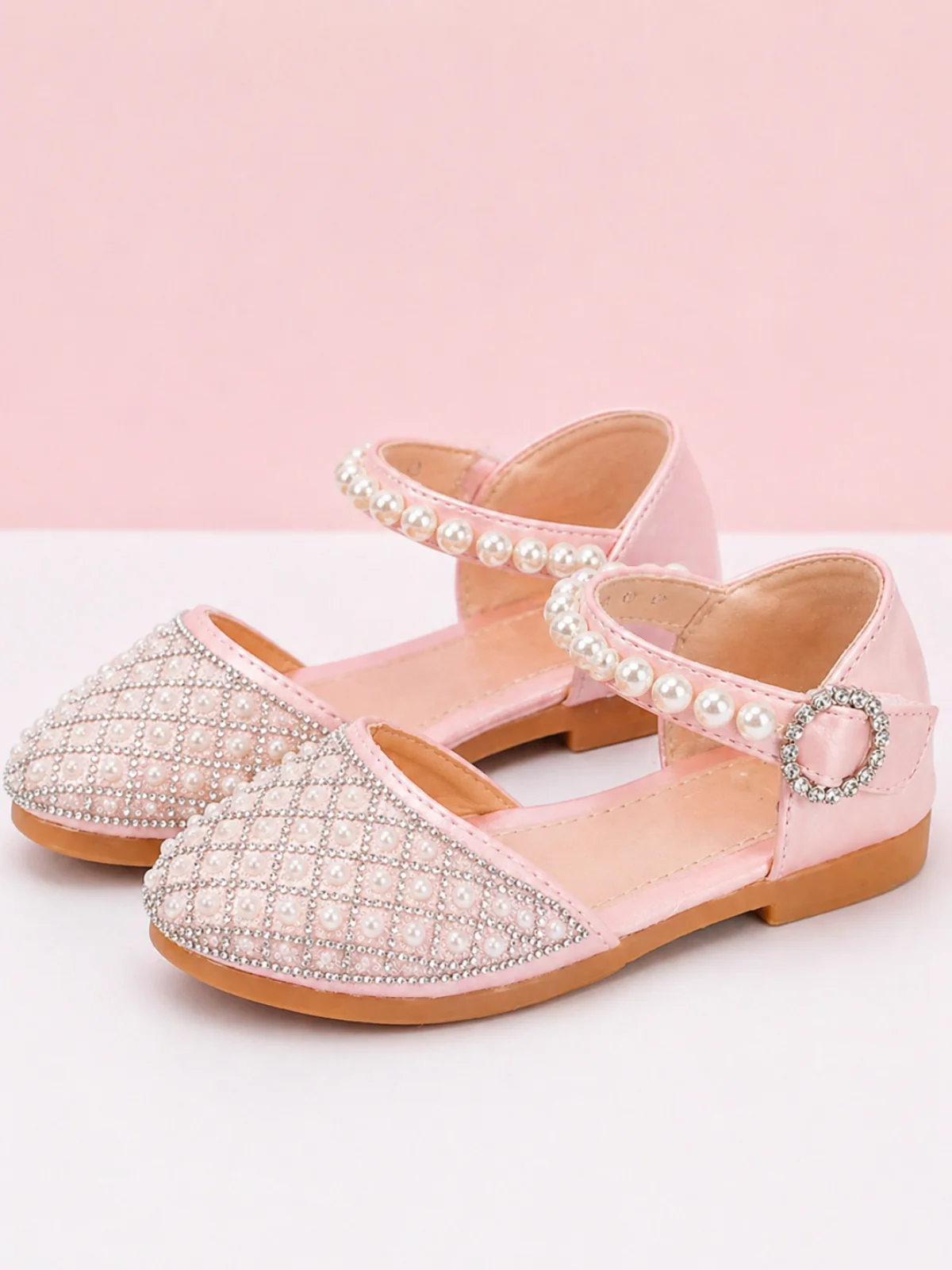 Luxe Pearl Shimmer Strap Dress Flats
