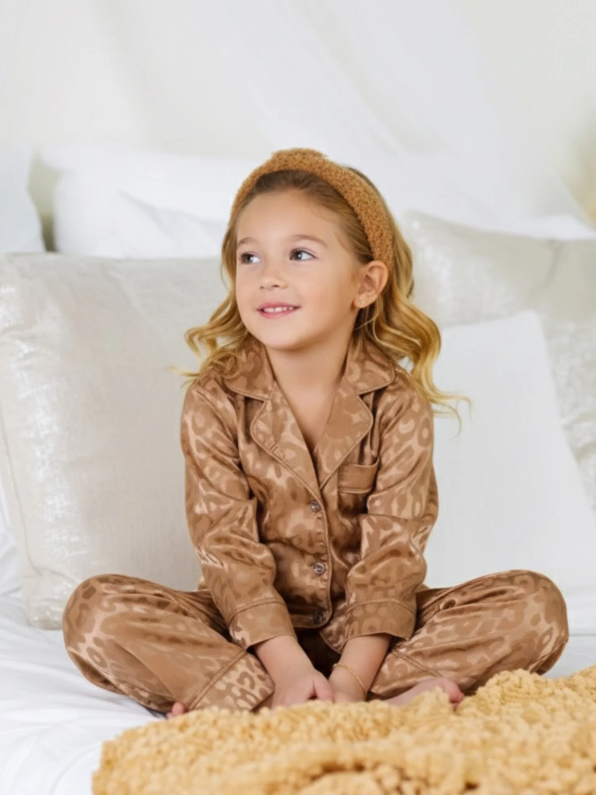 Mommy and Me Gold Leopard Print Silky Pajama Set - Image 3