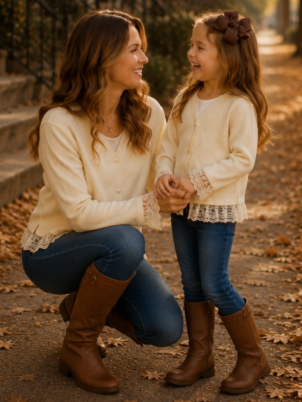 Mommy and Me Ivory Lace Trim Cardigan - Image 4