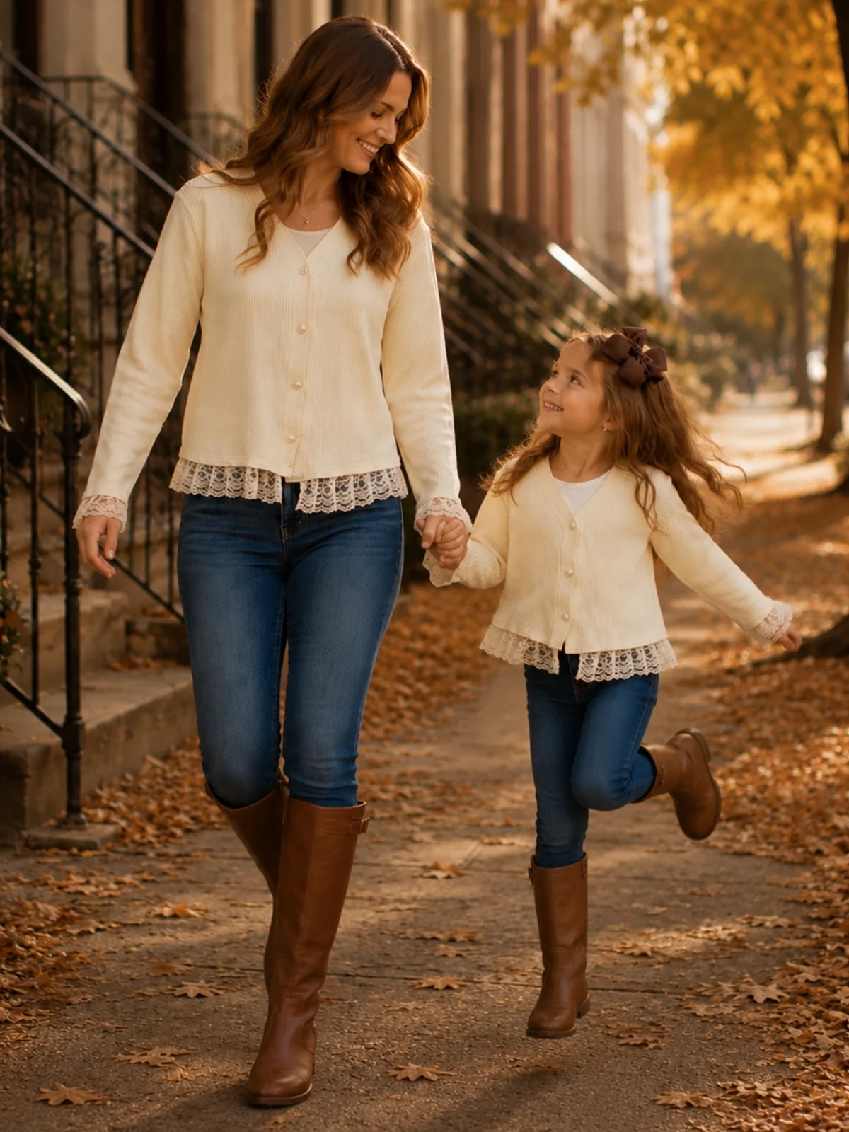 Mommy and Me Ivory Lace Trim Cardigan - Image 5