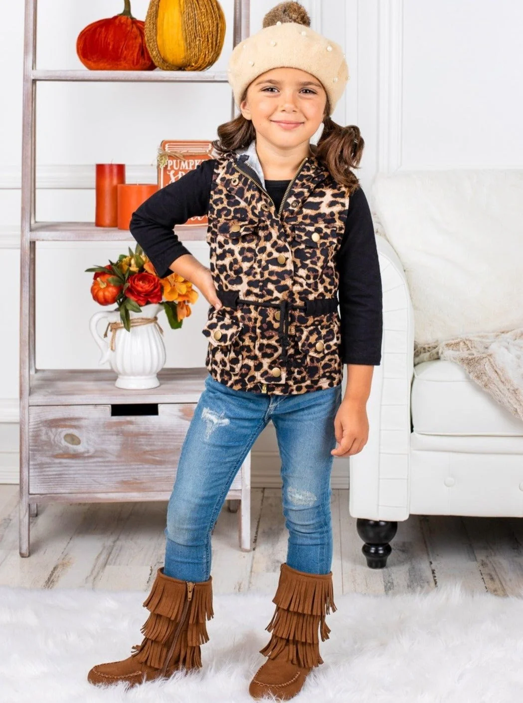 Mommy and Me Top and Leopard Hoodie Vest Set - Image 6