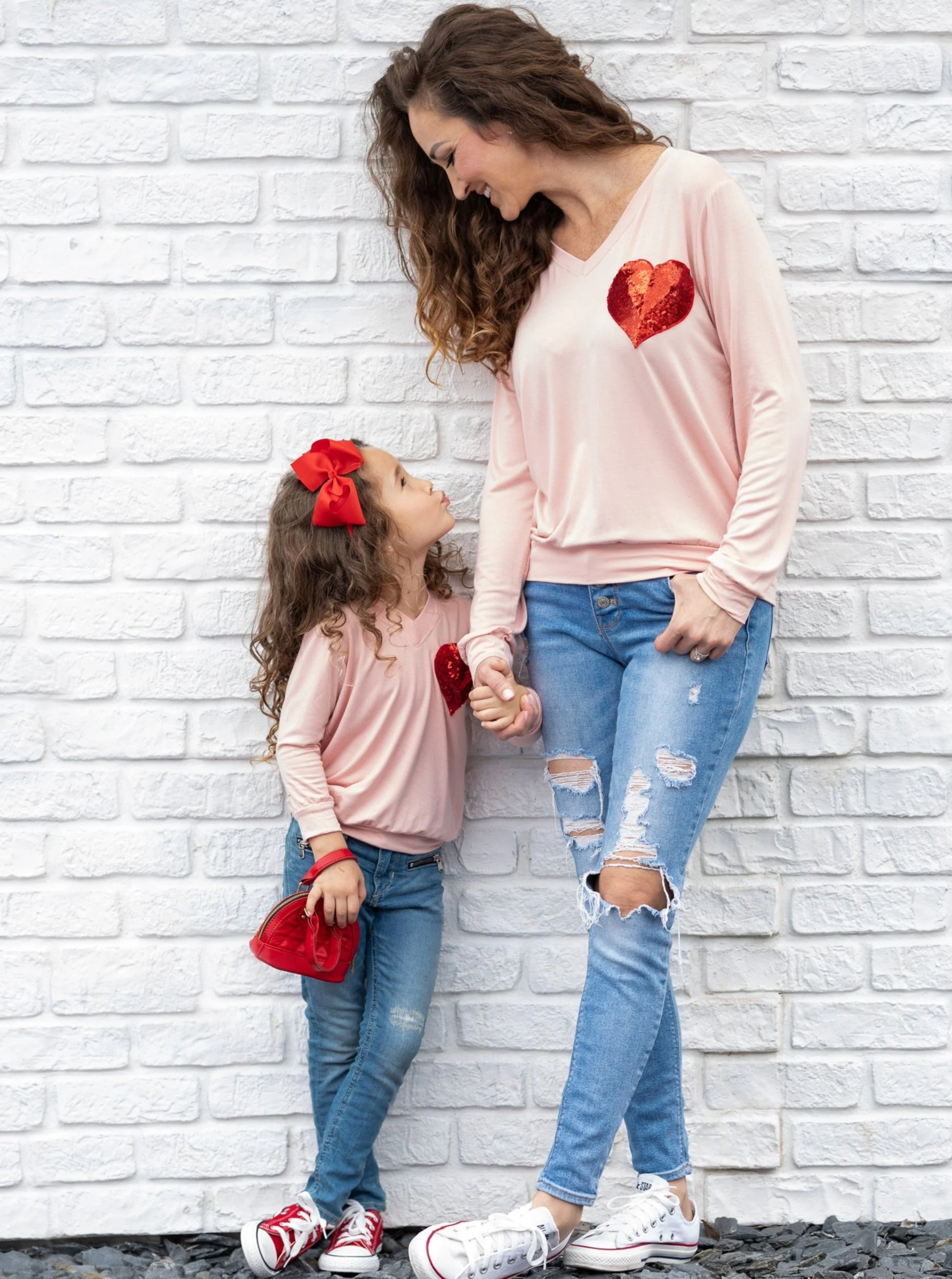Valentine's Day Sequin Heart Long Sleeve Pink Top - Image 5