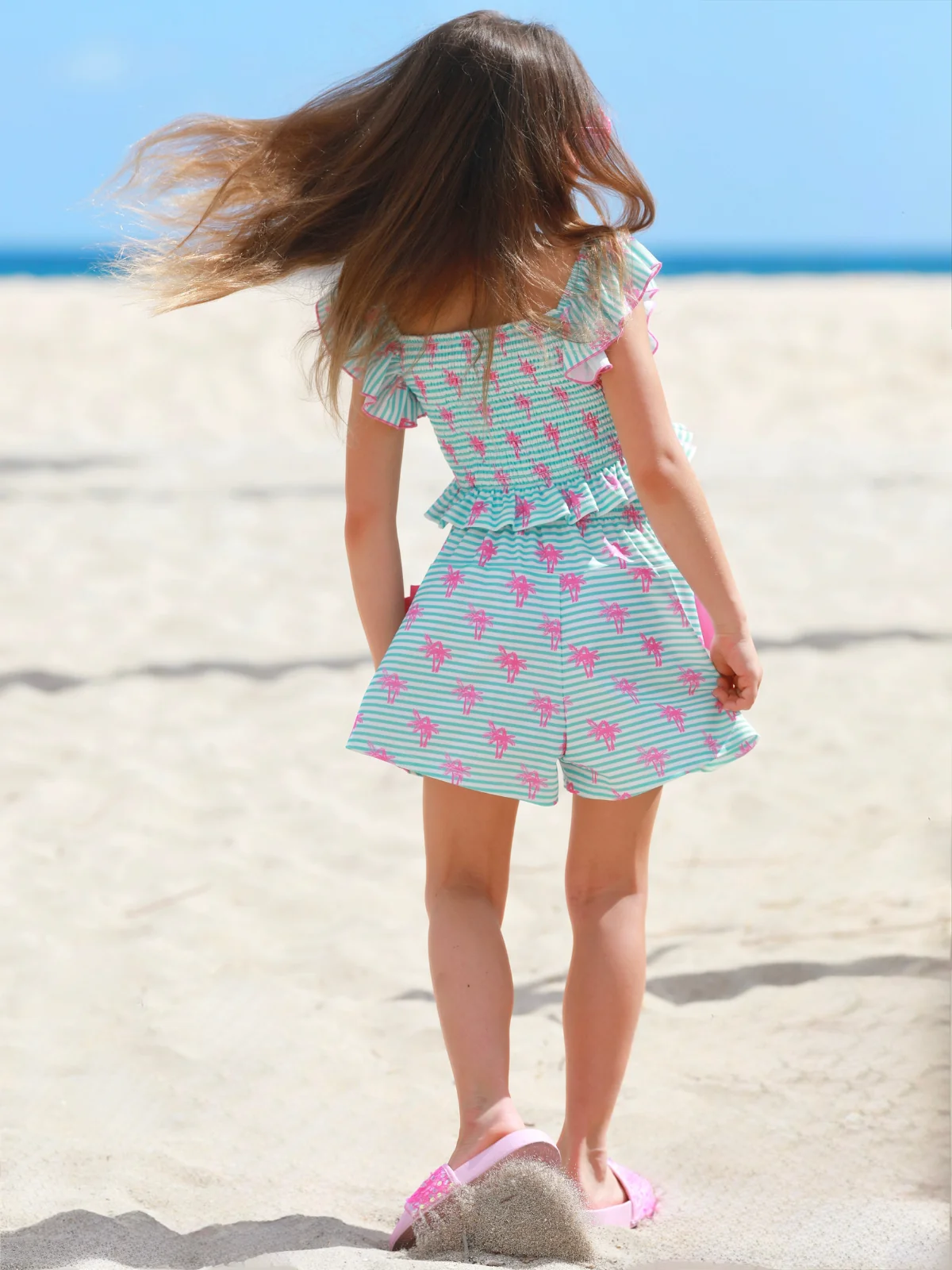 Palm Pop Smocked Ruffle Top and Bow Short Set - Image 5
