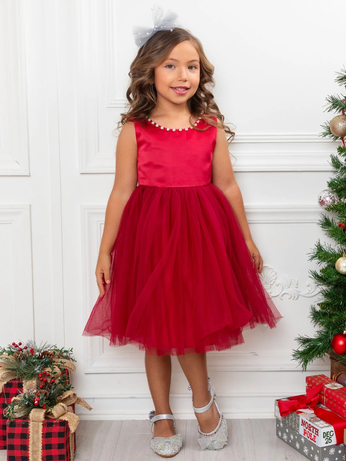 Pearl-Trim Big Bow Tulle Princess Dress - Image 3