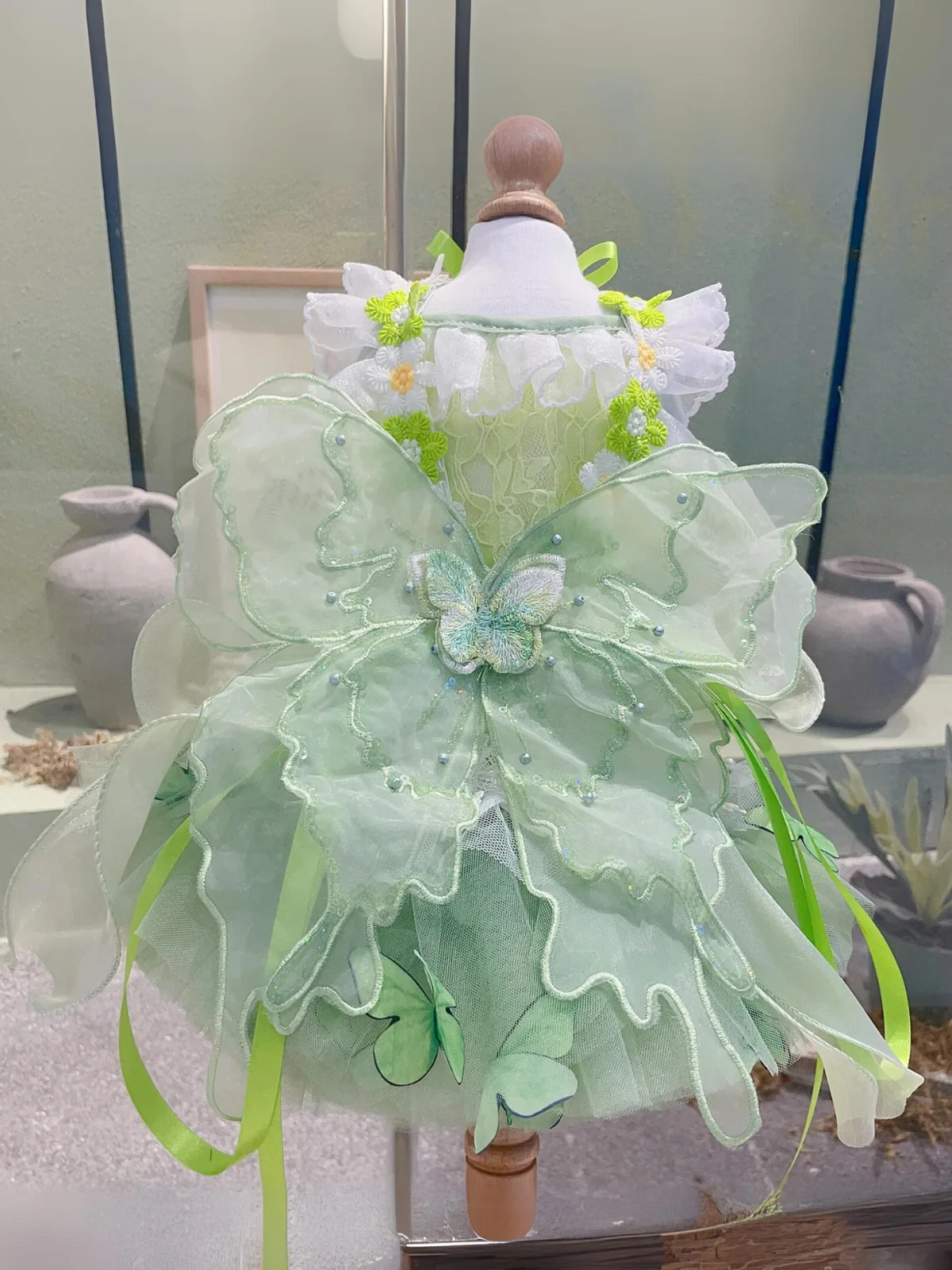 Dog Green Lace Flower With Wing Princess Halloween Dress - Image 2
