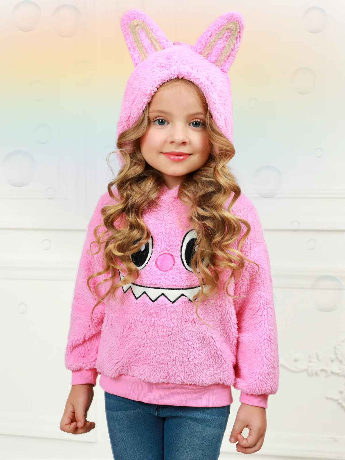 Pink Fluffy Lil Bubu Ears Hoodie