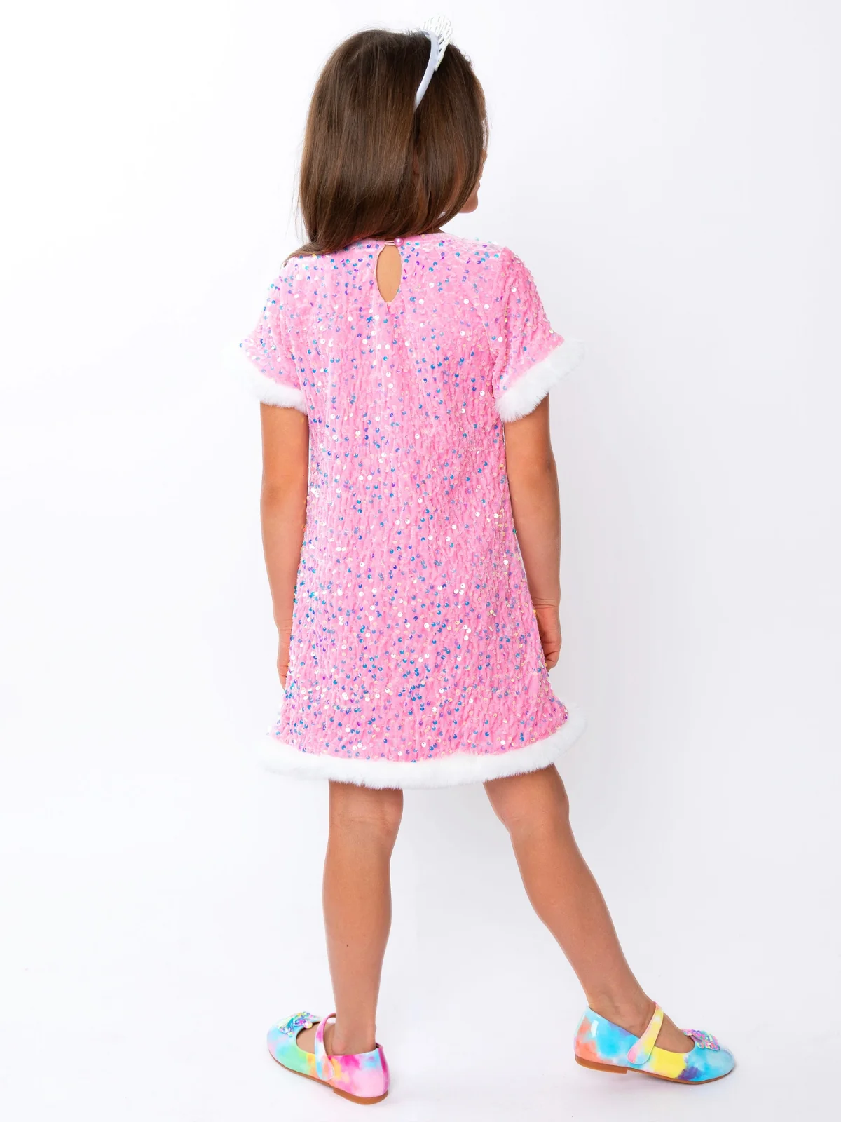 Sparkle & Shine Pink Sequined Fur Dress - Image 5