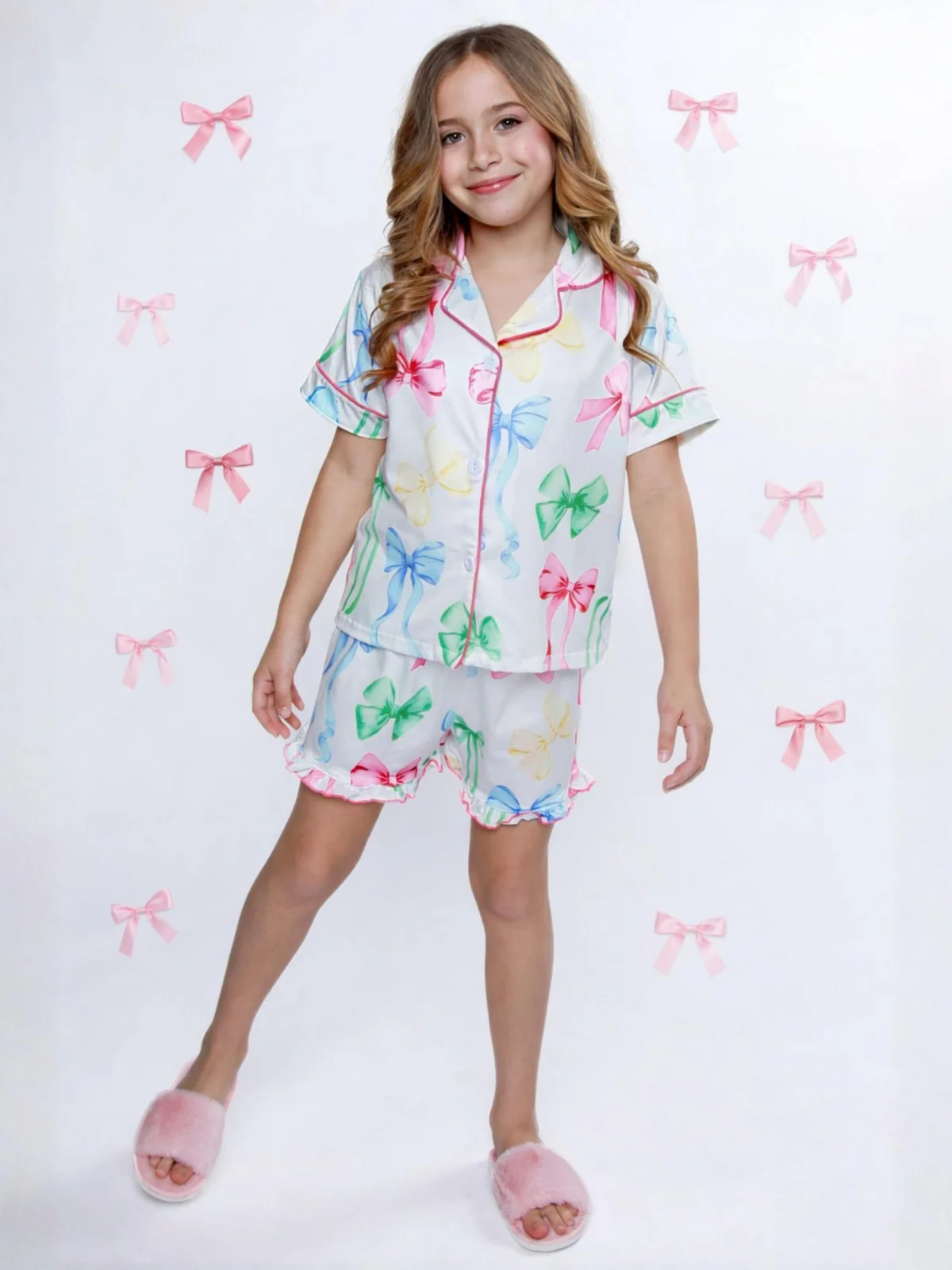 Playful Bow Print Pajama Short Set - Image 2