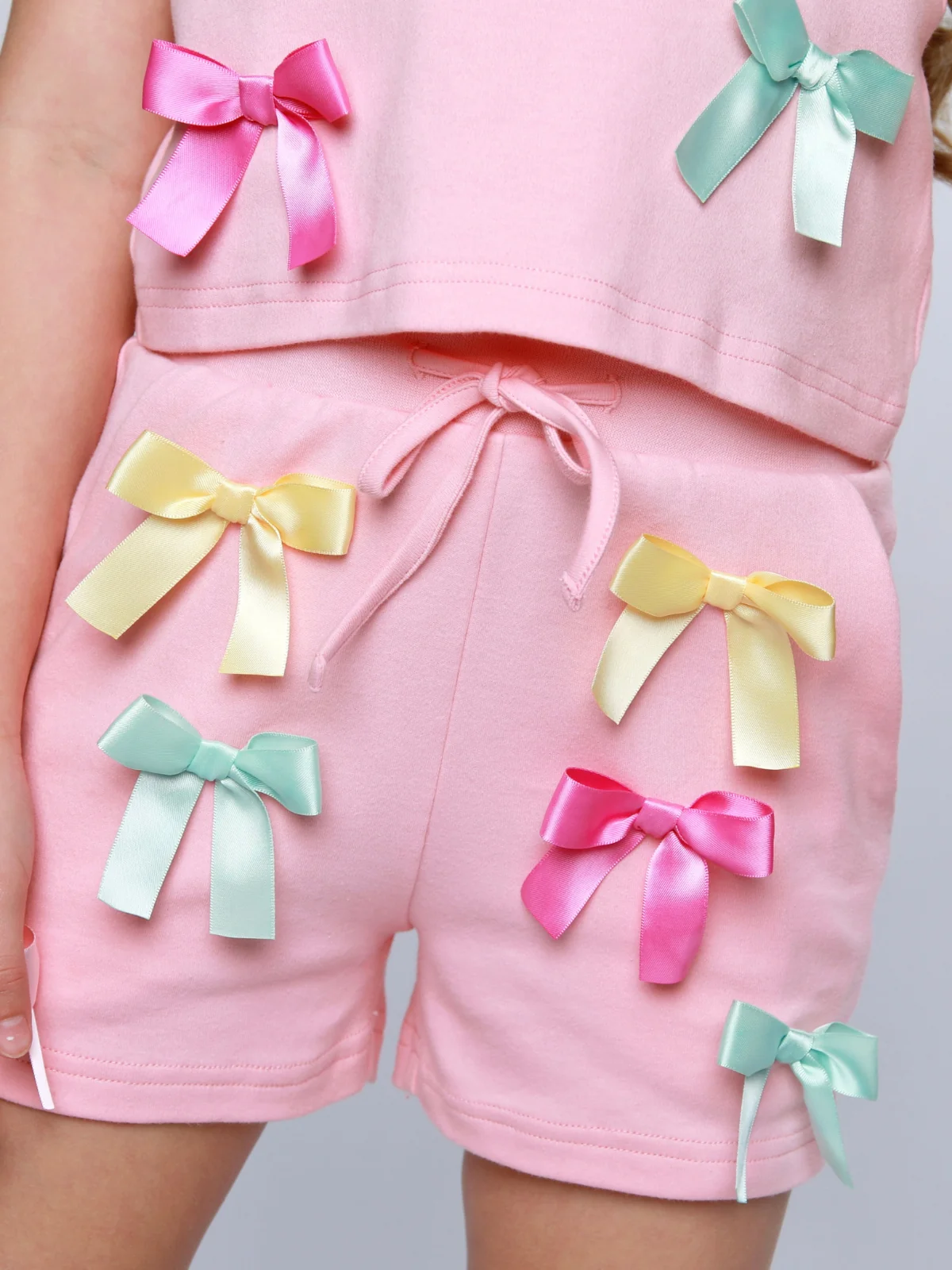 Playful Pastel Bow Cotton Top and Short Set - Image 4