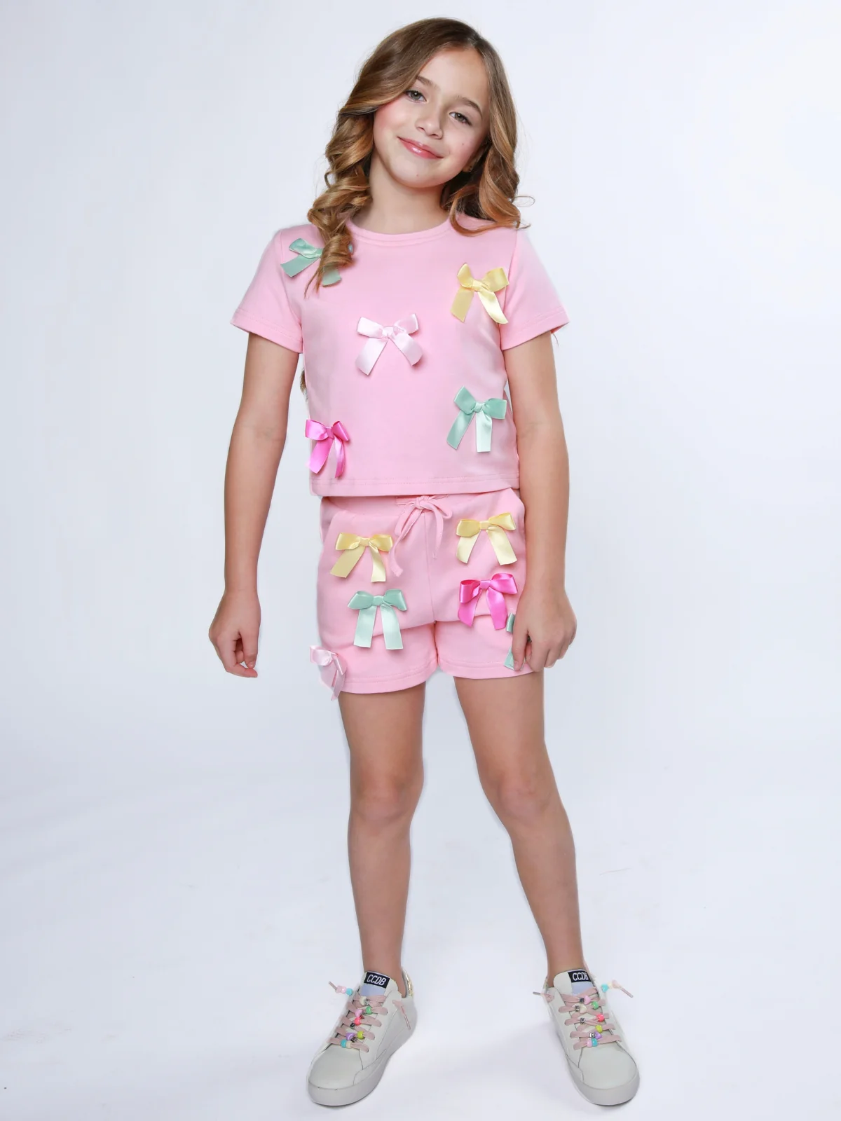 Playful Pastel Bow Cotton Top and Short Set - Image 6