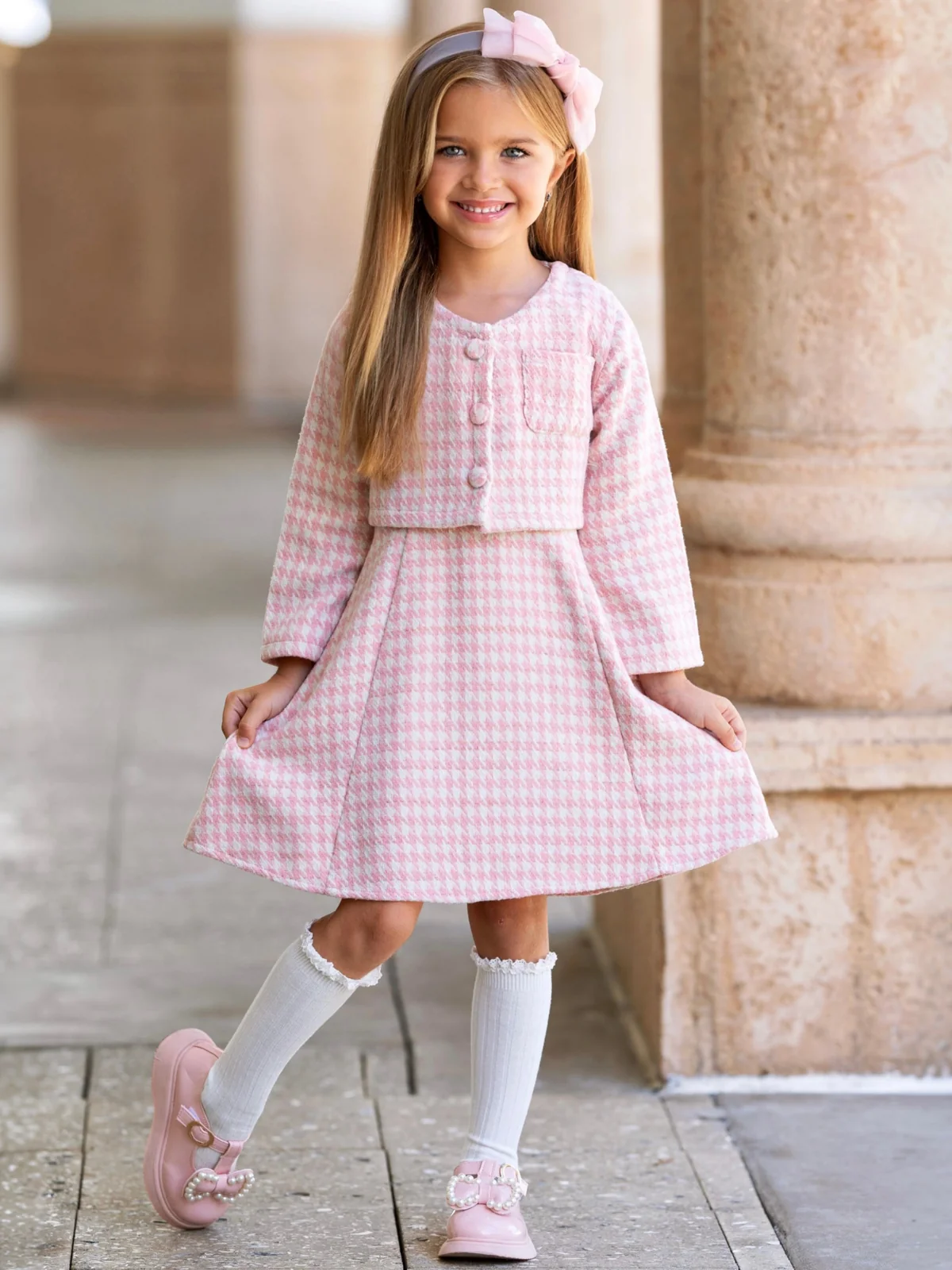 Pretty Poise Houndstooth Matching Jacket & Dress Set - Image 6