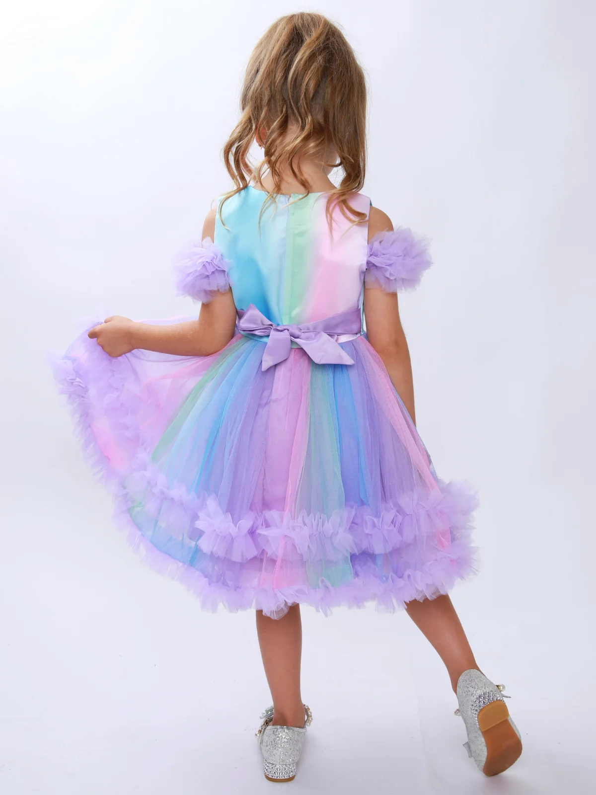 Princess Twirl Rainbow Tulle Ruffle Dress - Image 2