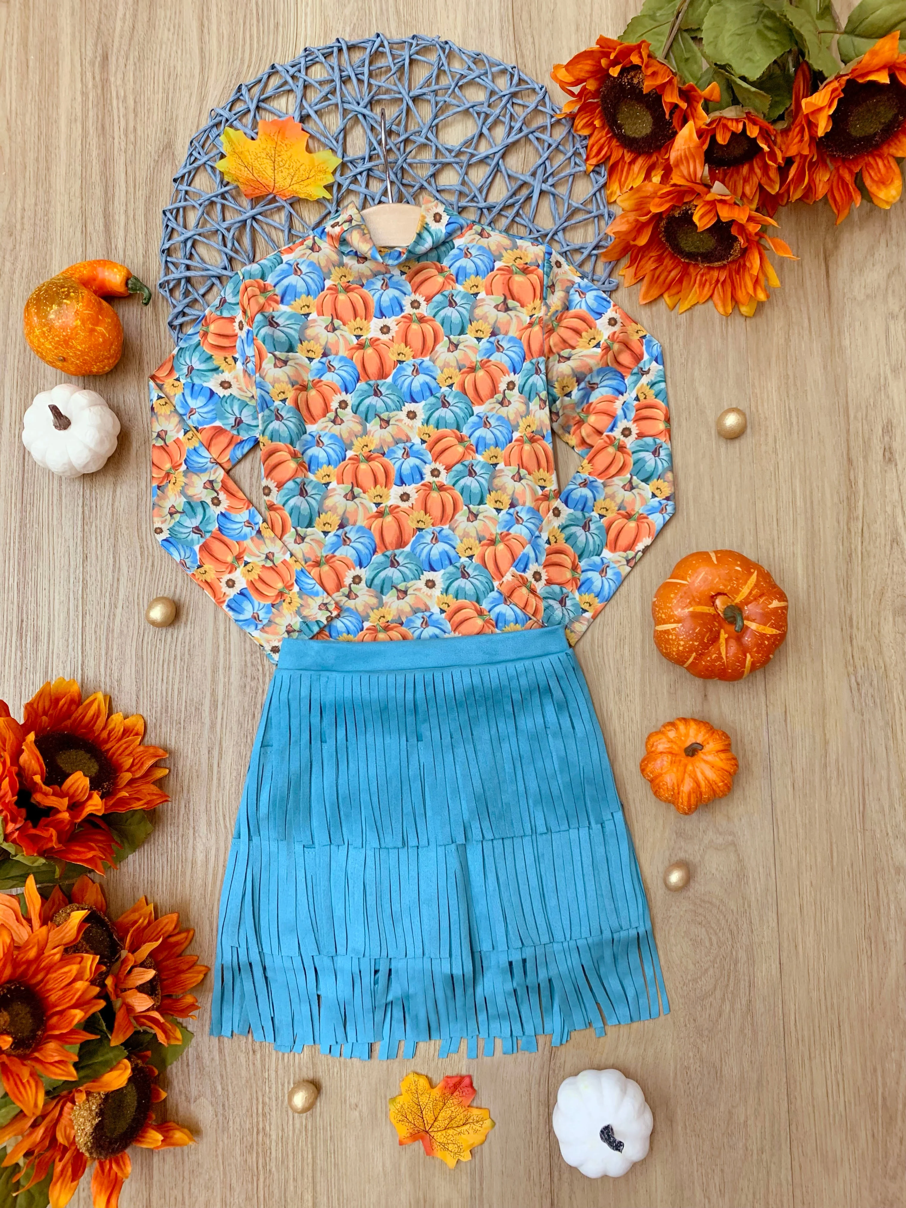 Pumpkin Patch Turtleneck Top and Fringe Skort Set - Image 2