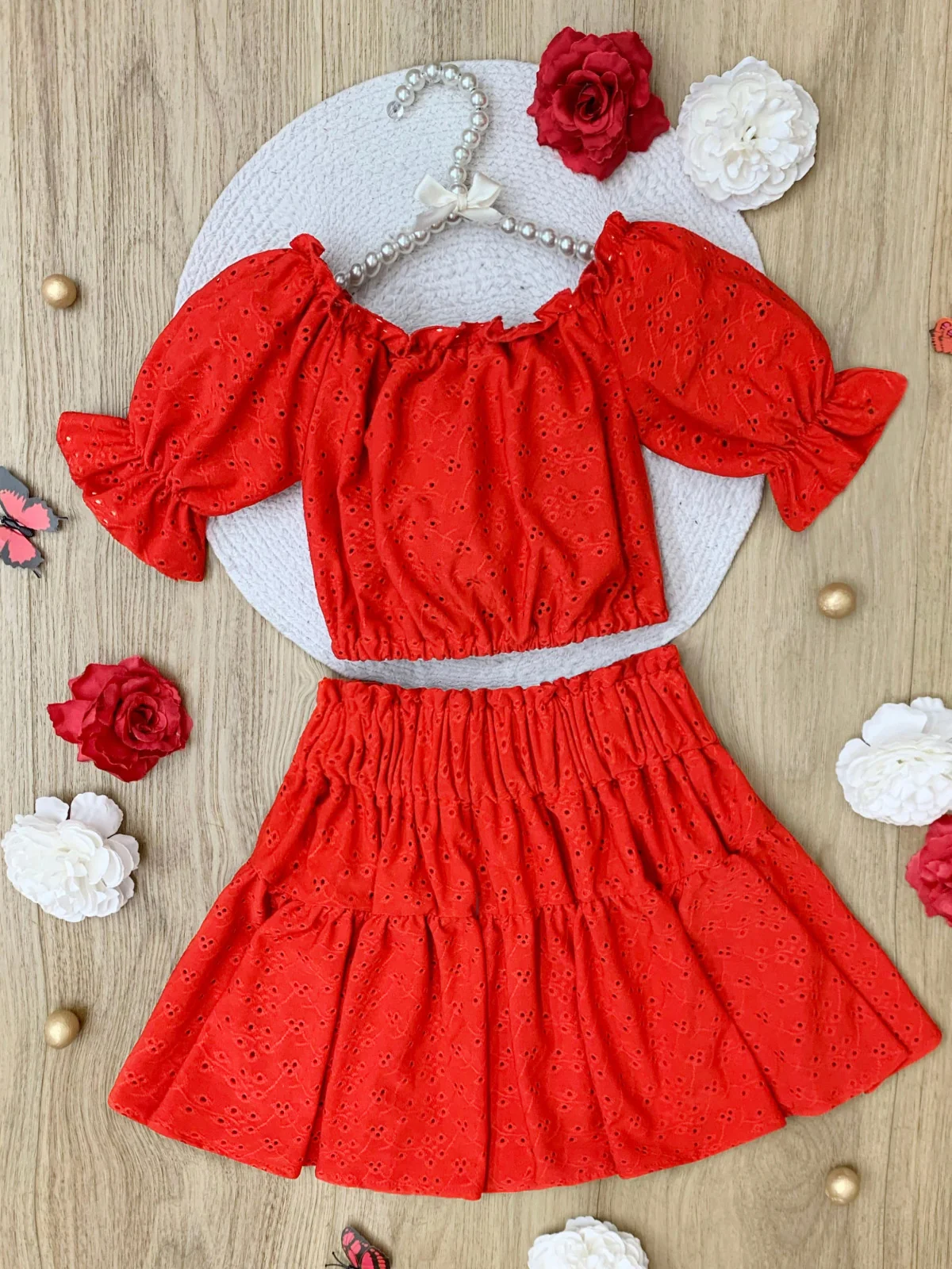 Rosette Charm Eyelet Top & Skirt Set - Image 2