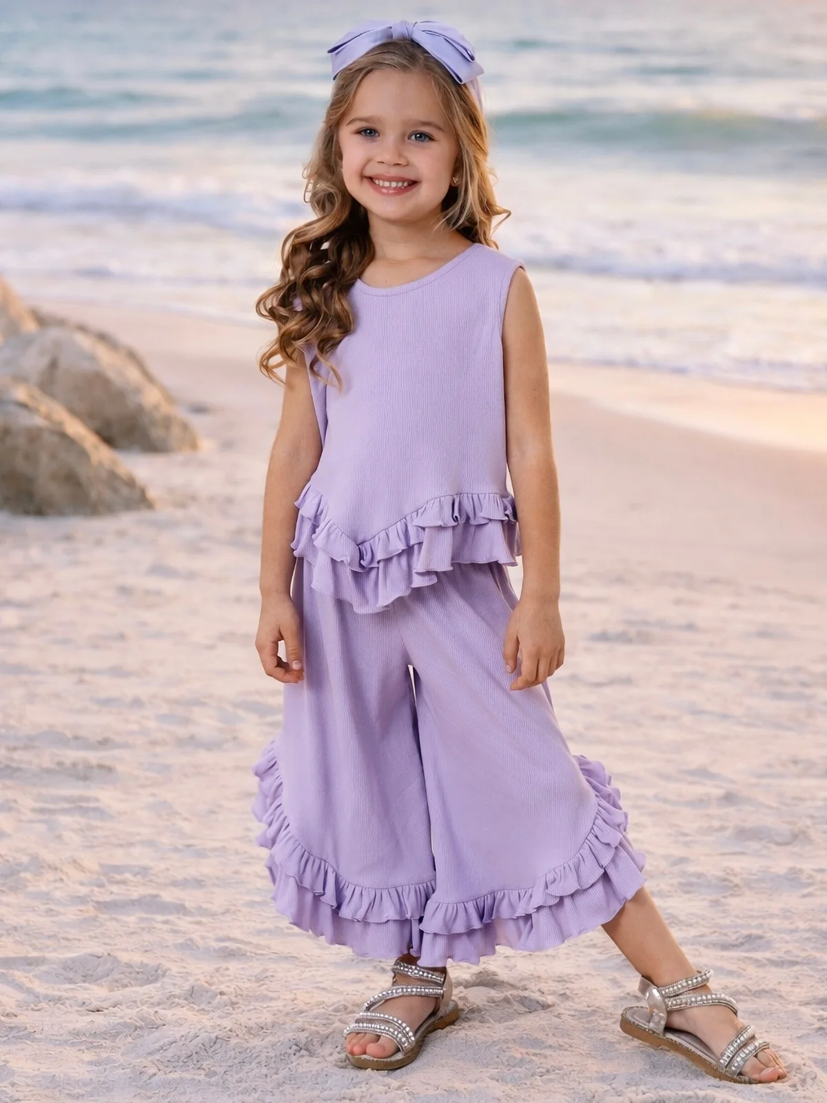 Just Being Cute Lilac Ruffle Pants Set - Image 3