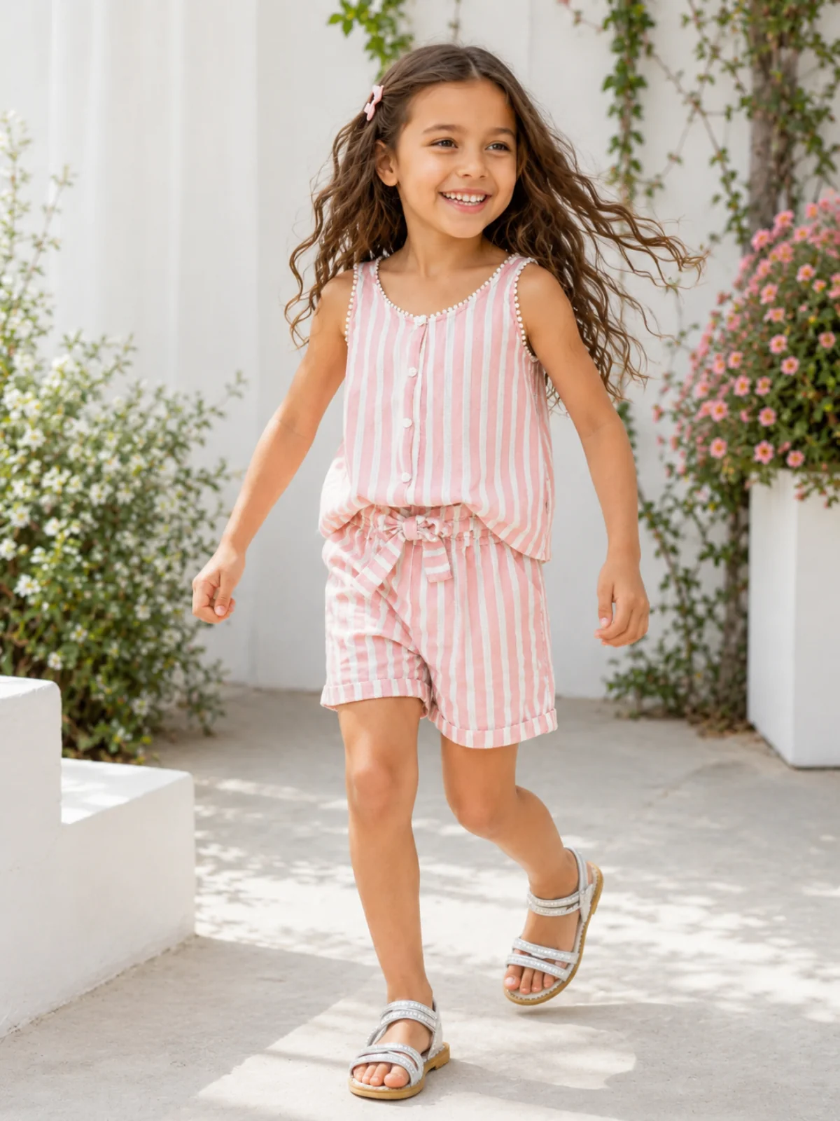 Sandy Stripes Cotton Sleeveless Top and Short Set - Image 3