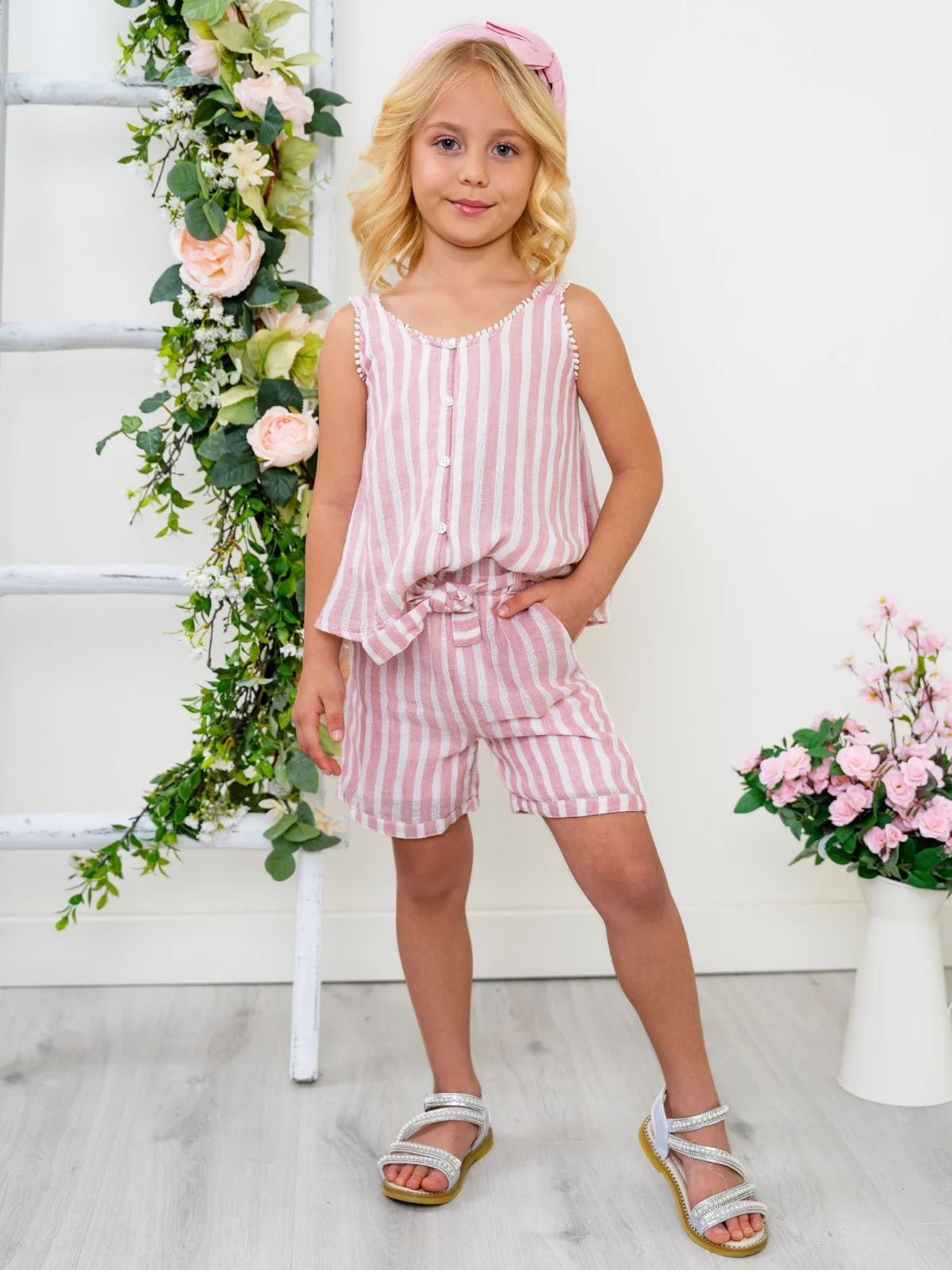 Sandy Stripes Cotton Sleeveless Top and Short Set - Image 4