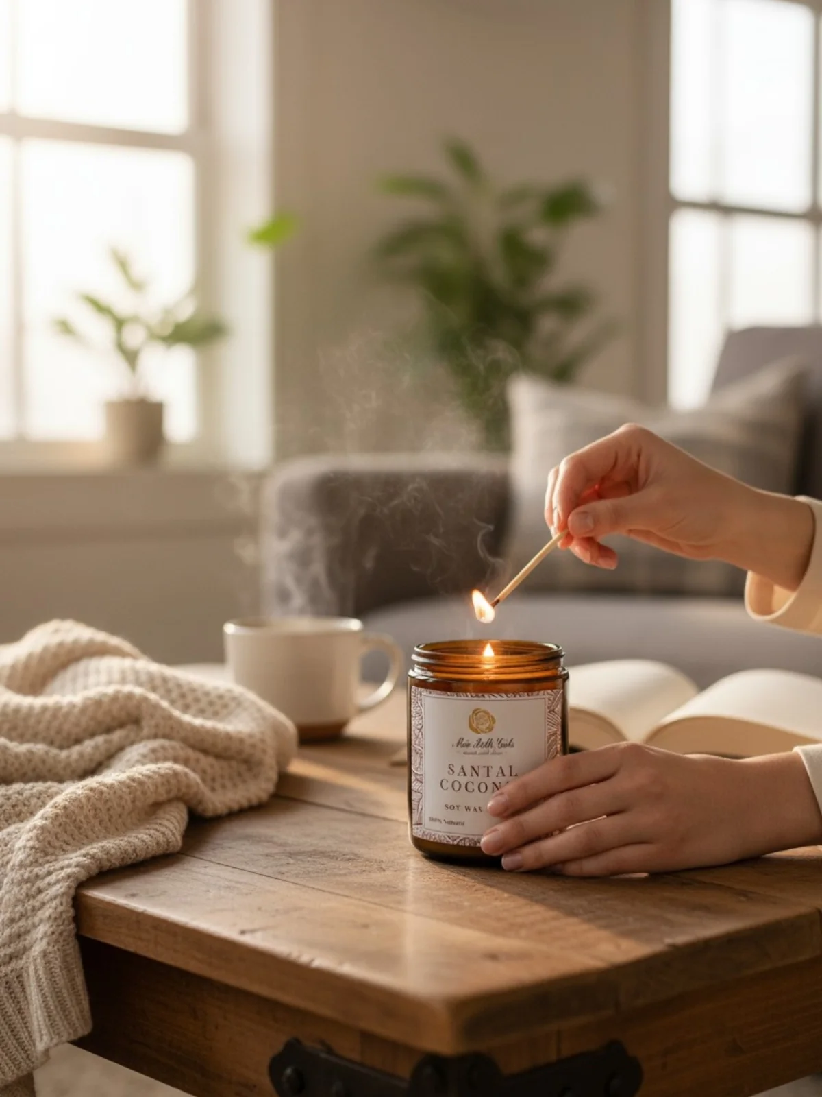 Santal and Coconut Handcrafted Natural Soy Wax Candle - Image 4