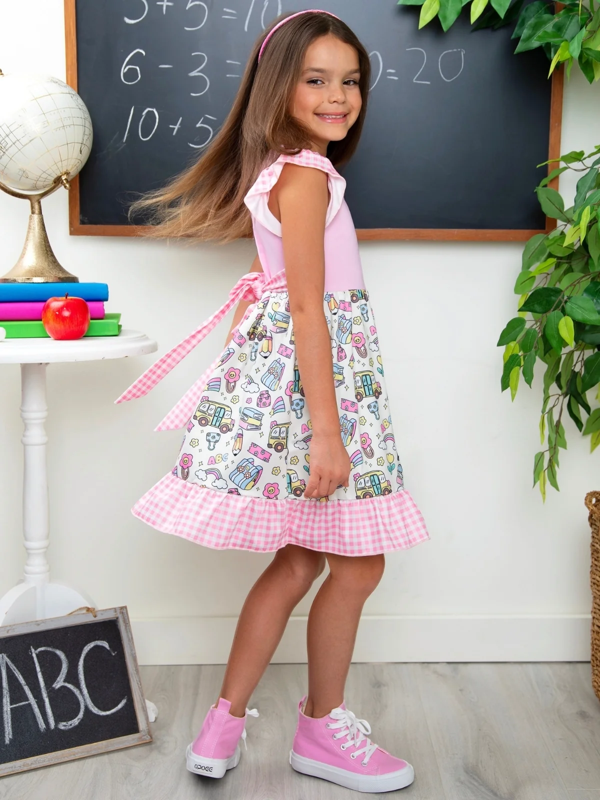 School Days Pink Gingham Ruffle Dress - Image 2