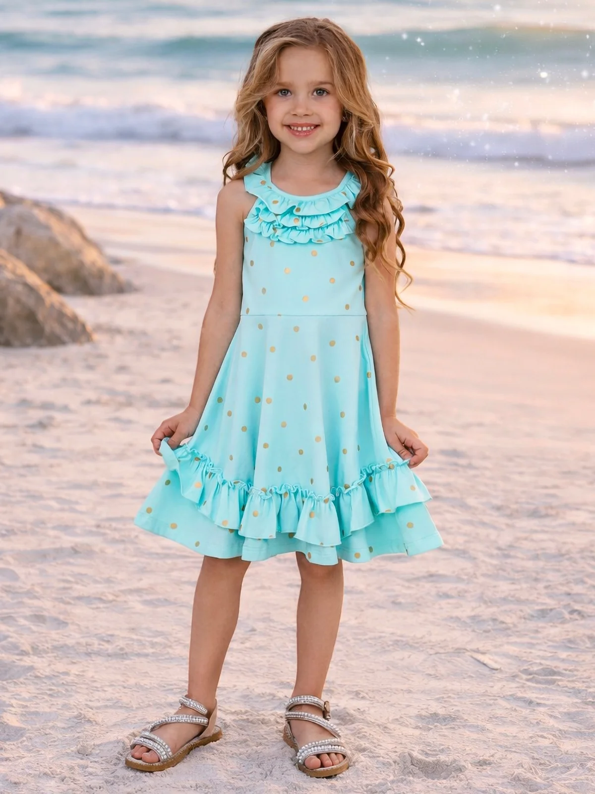 Seaside Polka Dot Sleeveless Cotton Dress - Image 6