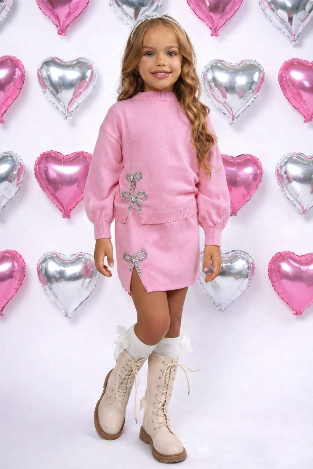 Shine & Slay Pink Bow Knit Sweater and Skirt Set - Image 2