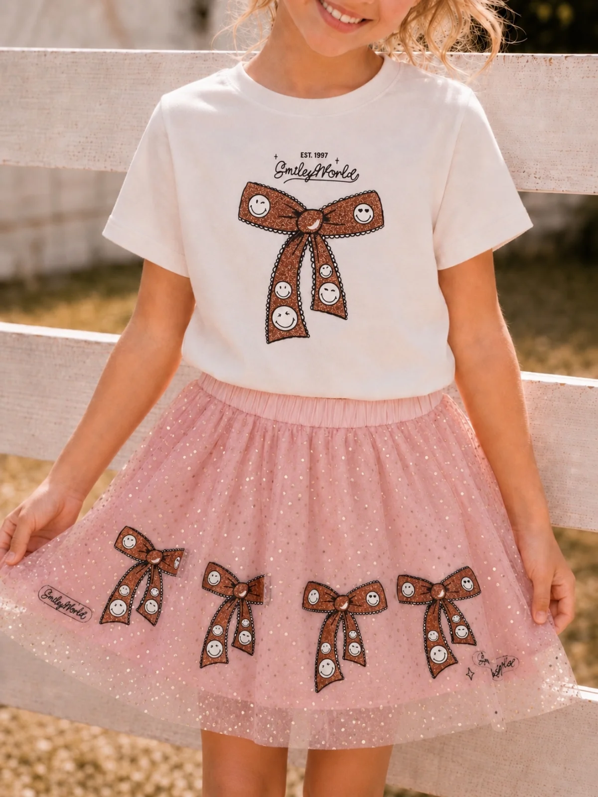 SmileyWorld Bow Graphic Tee & Pleated Skirt Set - Image 5