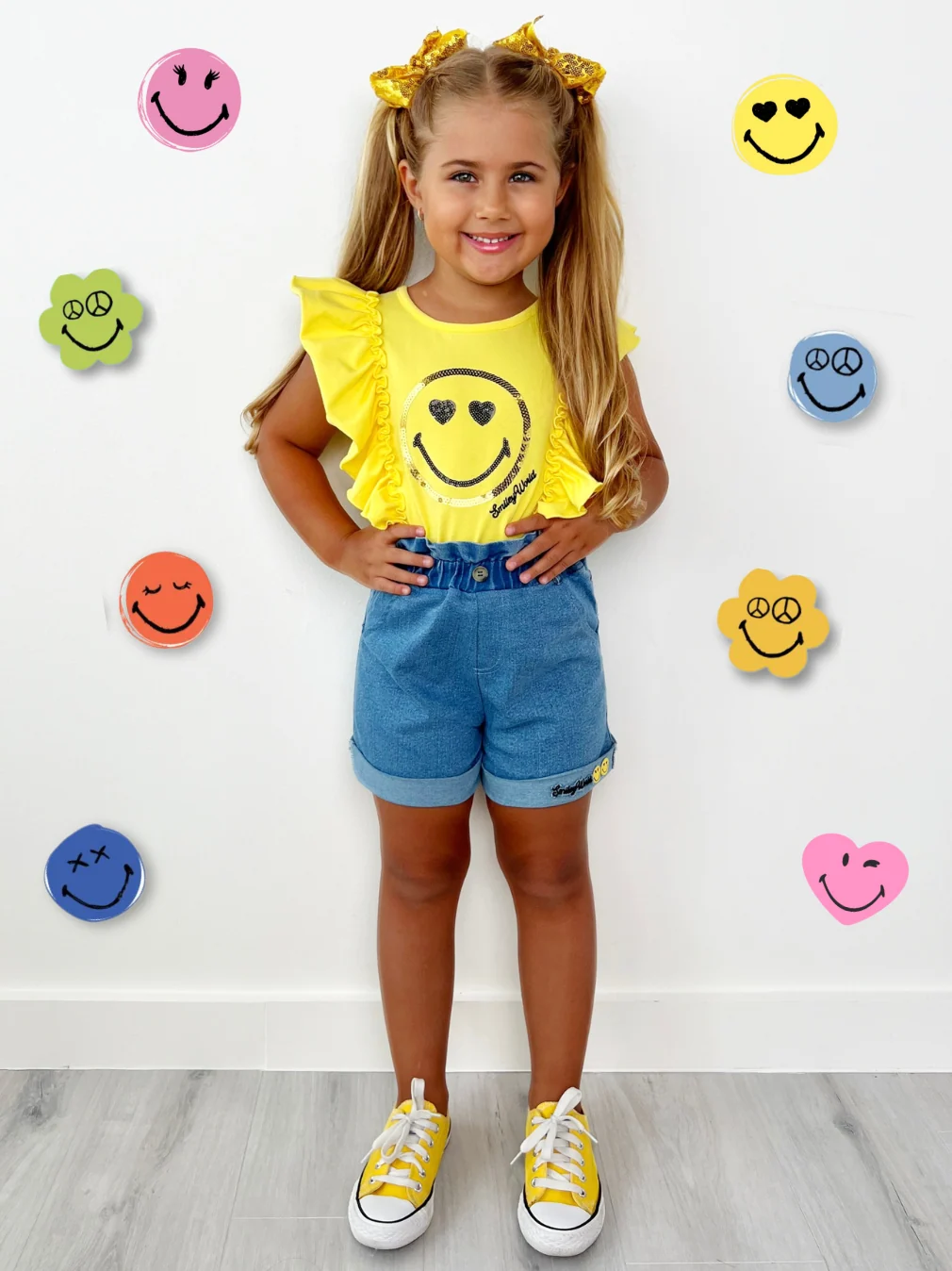 SmileyWorld Bold Expression Top and Denim Shorts Set - Image 2