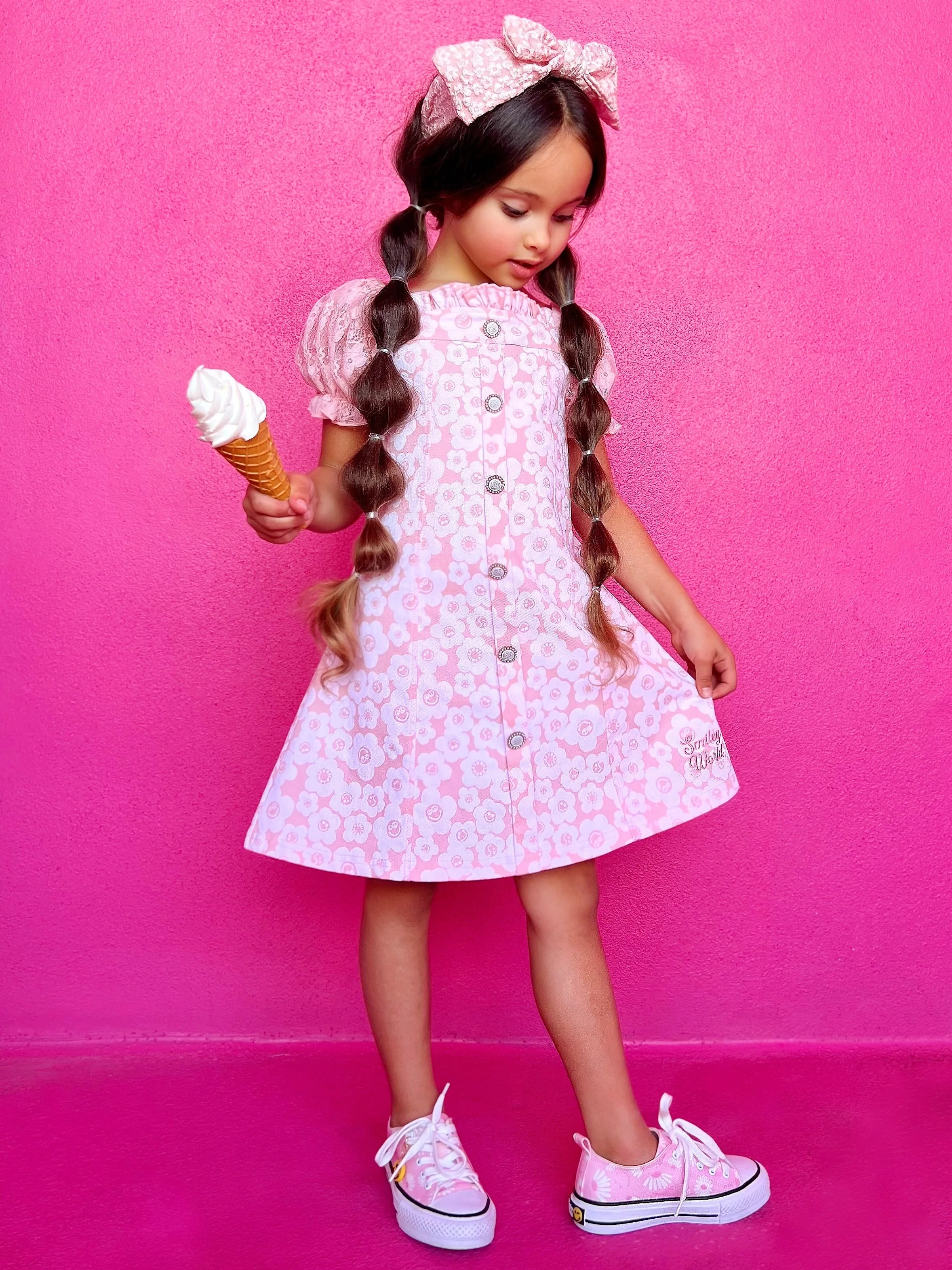 SmileyWorld  Flower Power Pink Denim Dress - Image 5
