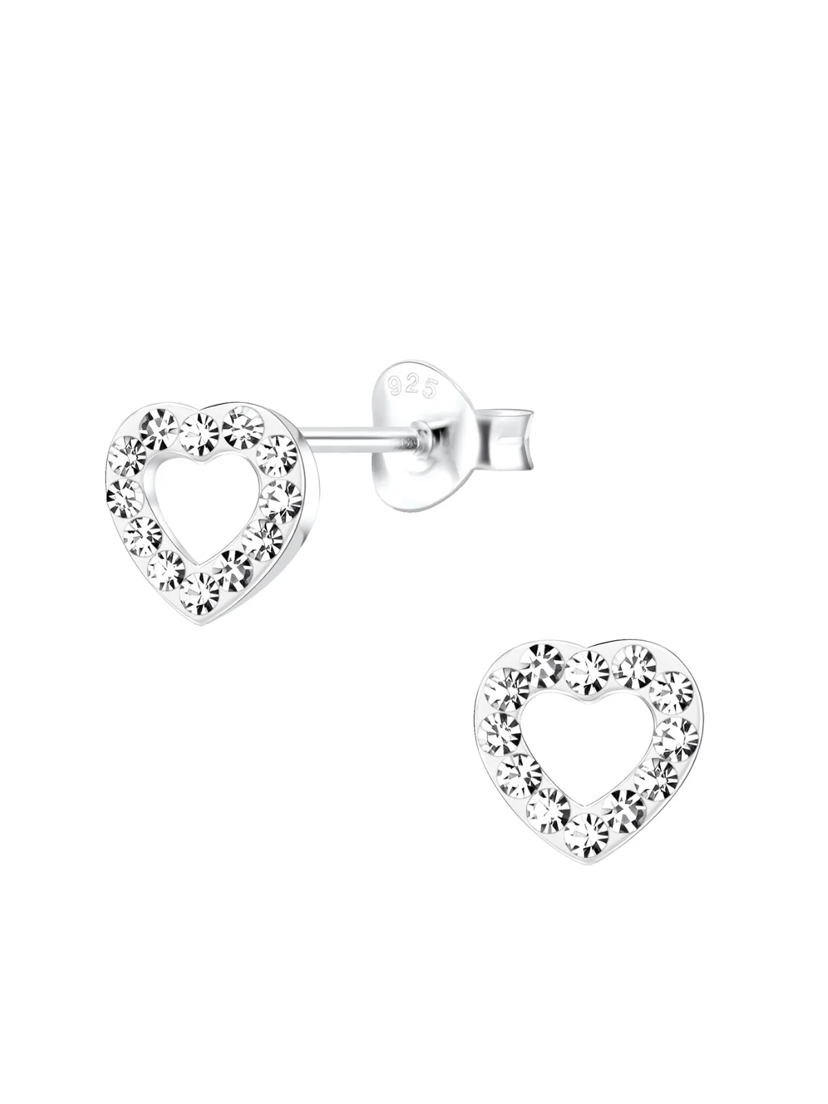 Sterling Silver  Stud Earrings Crystal Heart