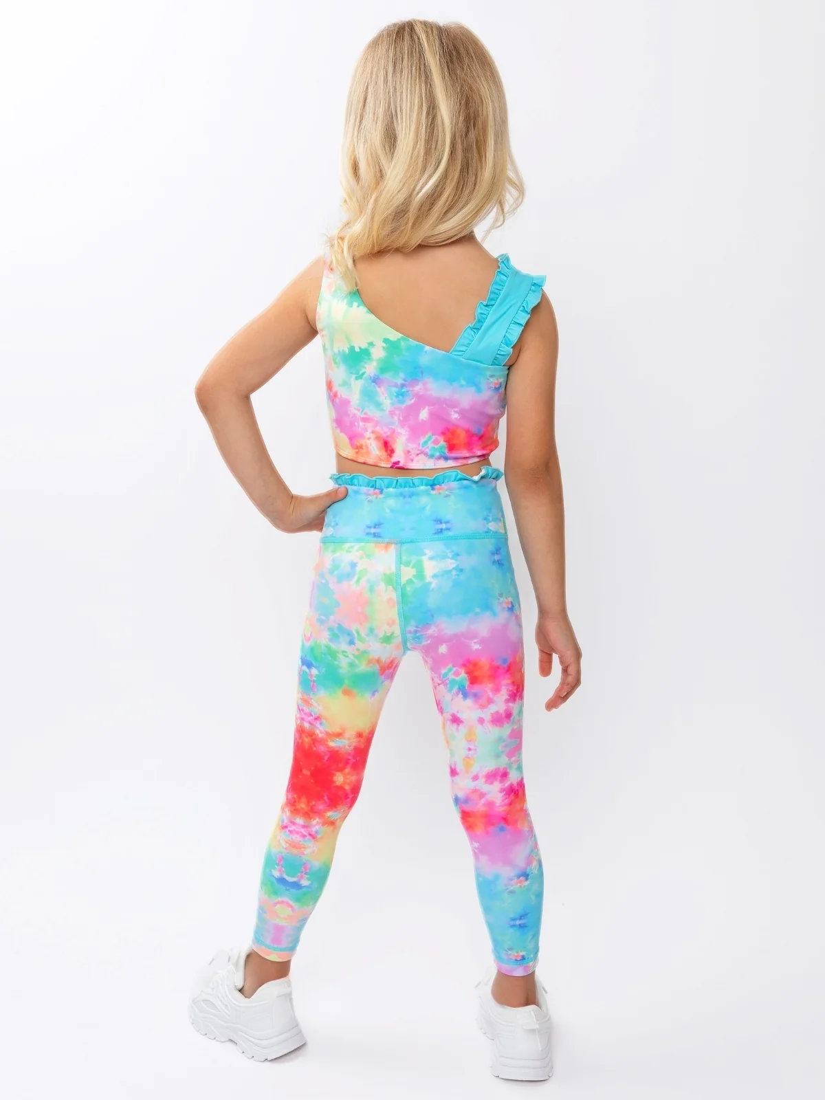 Sunburst Tie-Dye Top, Shorts, & Leggings 3-Piece Active Set - Image 4