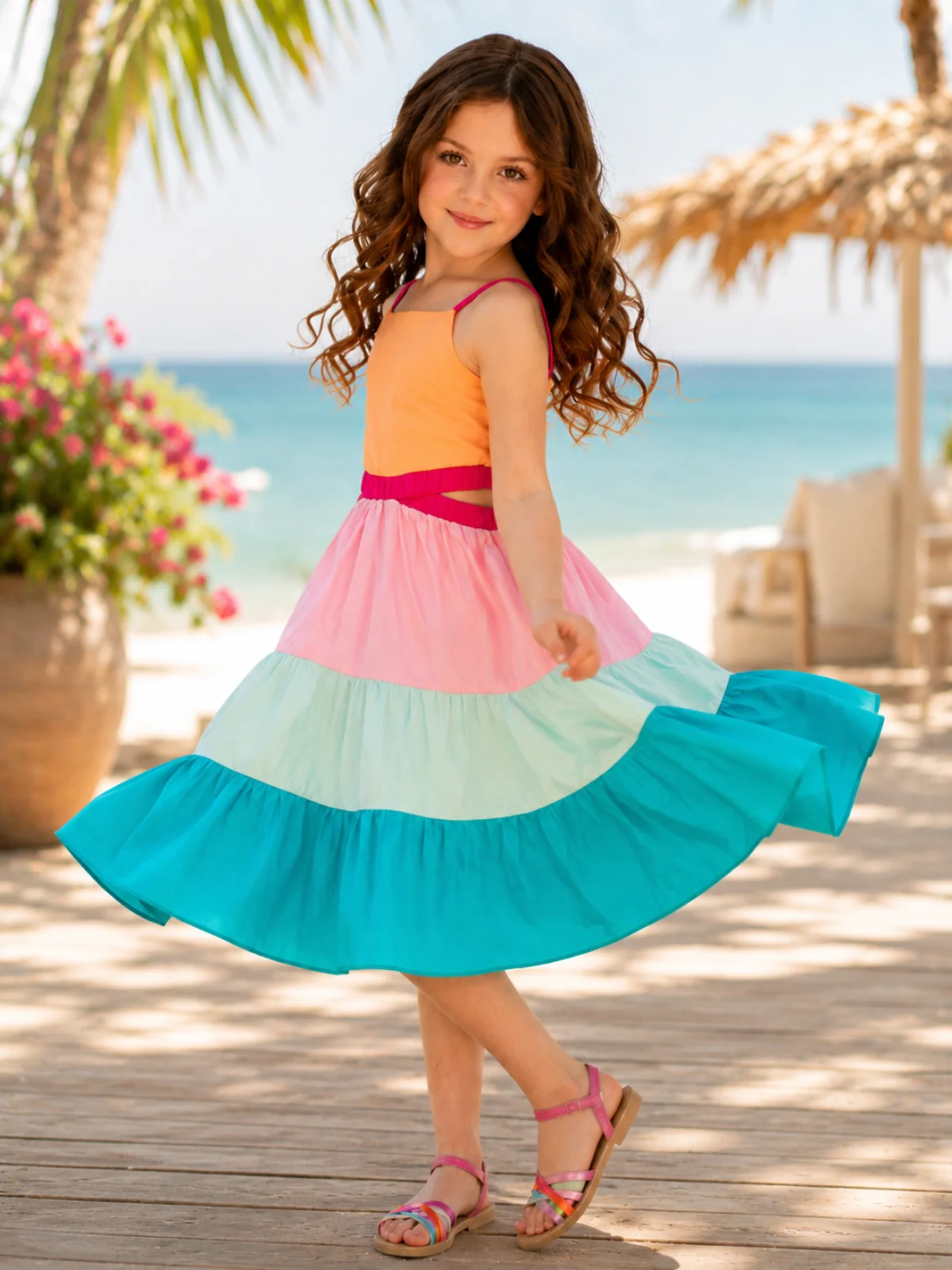 Sunset Sorbet Tiered Colorblock Dress