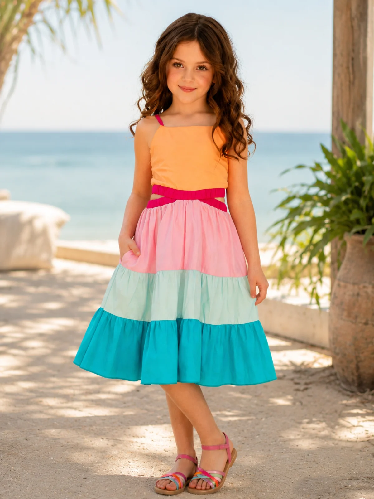 Sunset Sorbet Tiered Colorblock Dress - Image 2