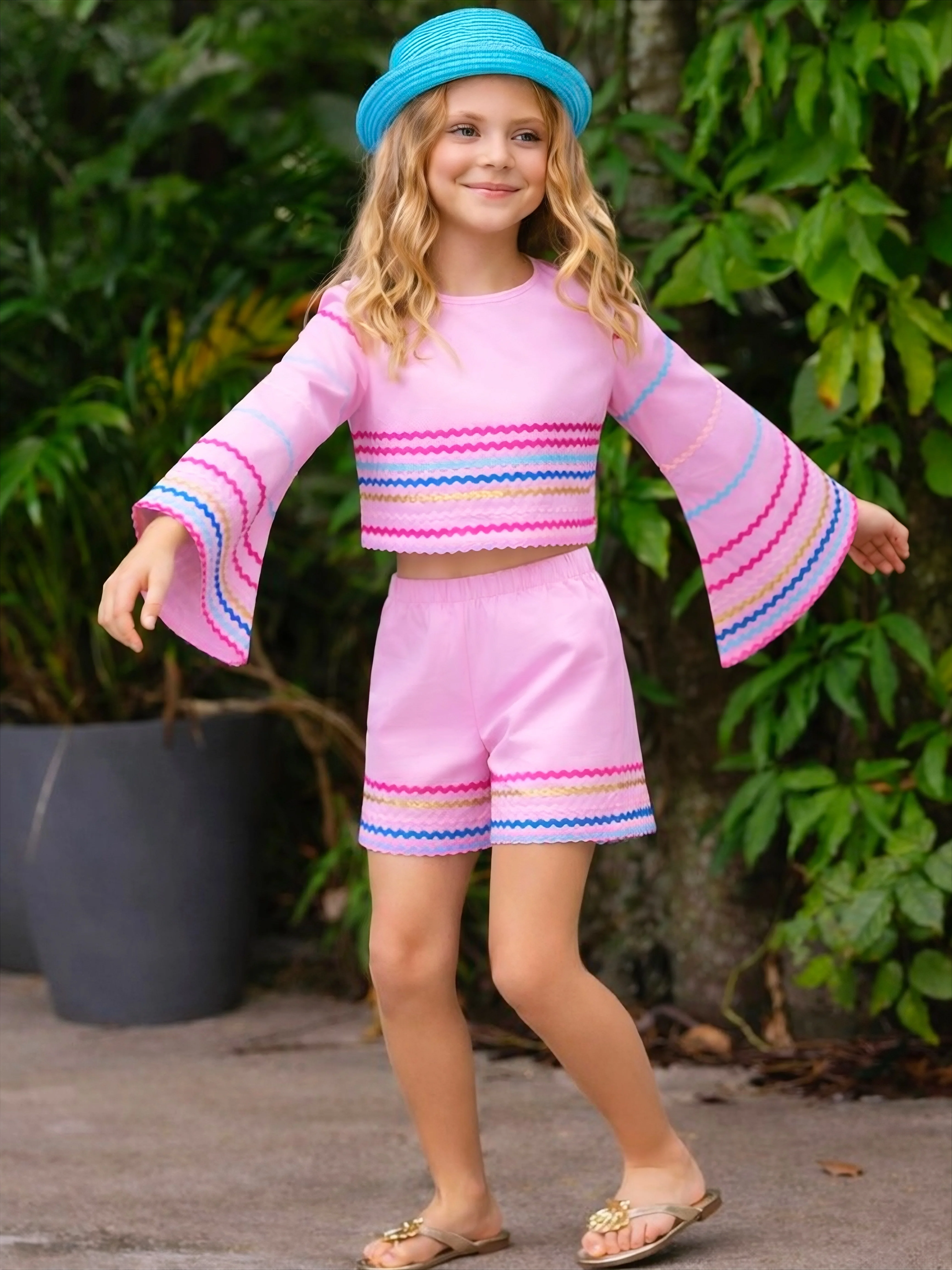 Sunset Waves Cotton Bell Sleeve Top and Short Set - Image 2