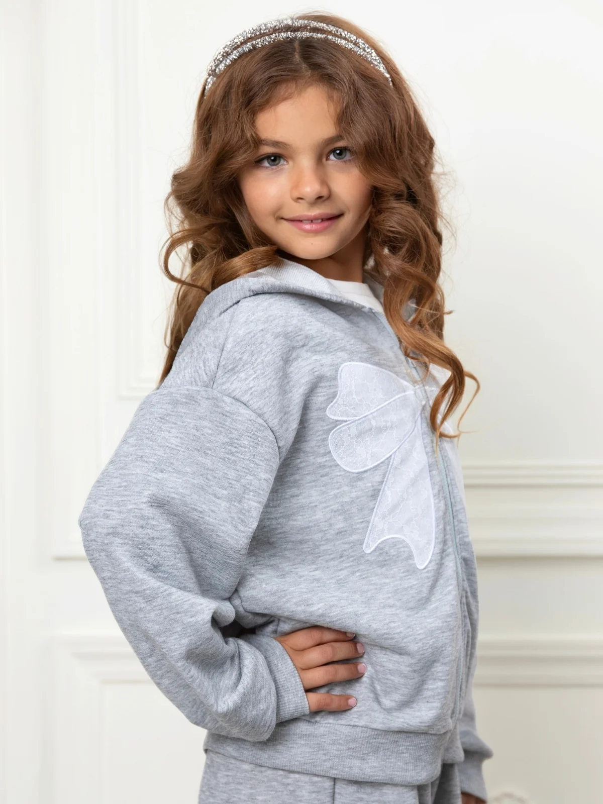 Sweet Bow Zip Hooded Jacket and Wide Leg Pant Set - Image 6
