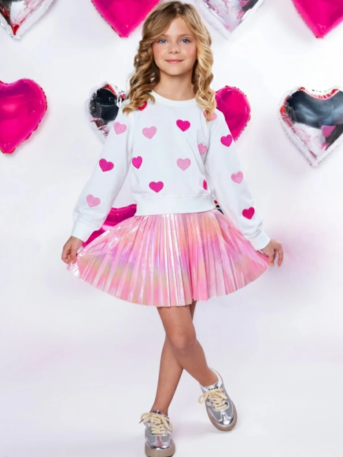 Sweet Heart Embroidered Top & Metallic Skirt Valentine’s Day Outfit