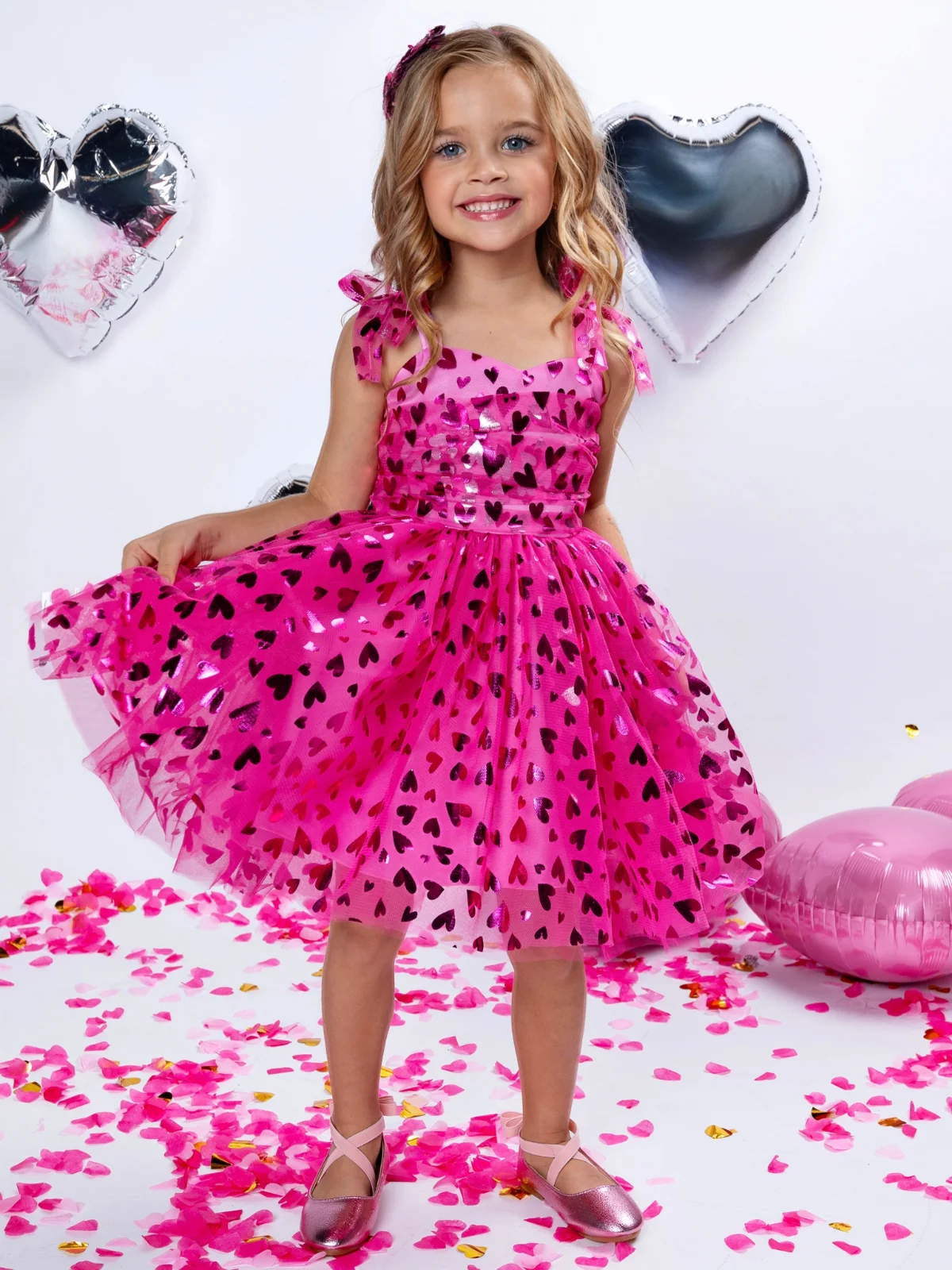 Sweet Sparkle Pink Foil Heart Tulle Dress - Image 8