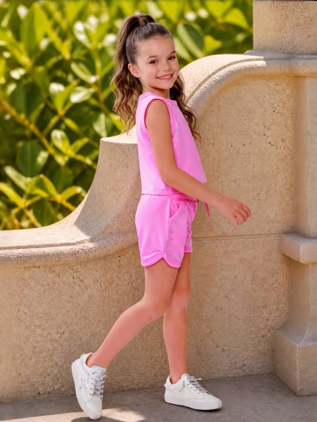 Sweet Bejeweled Pink Tank Top and Short Set - Image 6