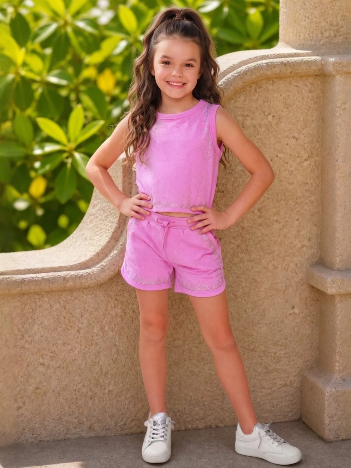 Sweet Bejeweled Pink Tank Top and Short Set - Image 7