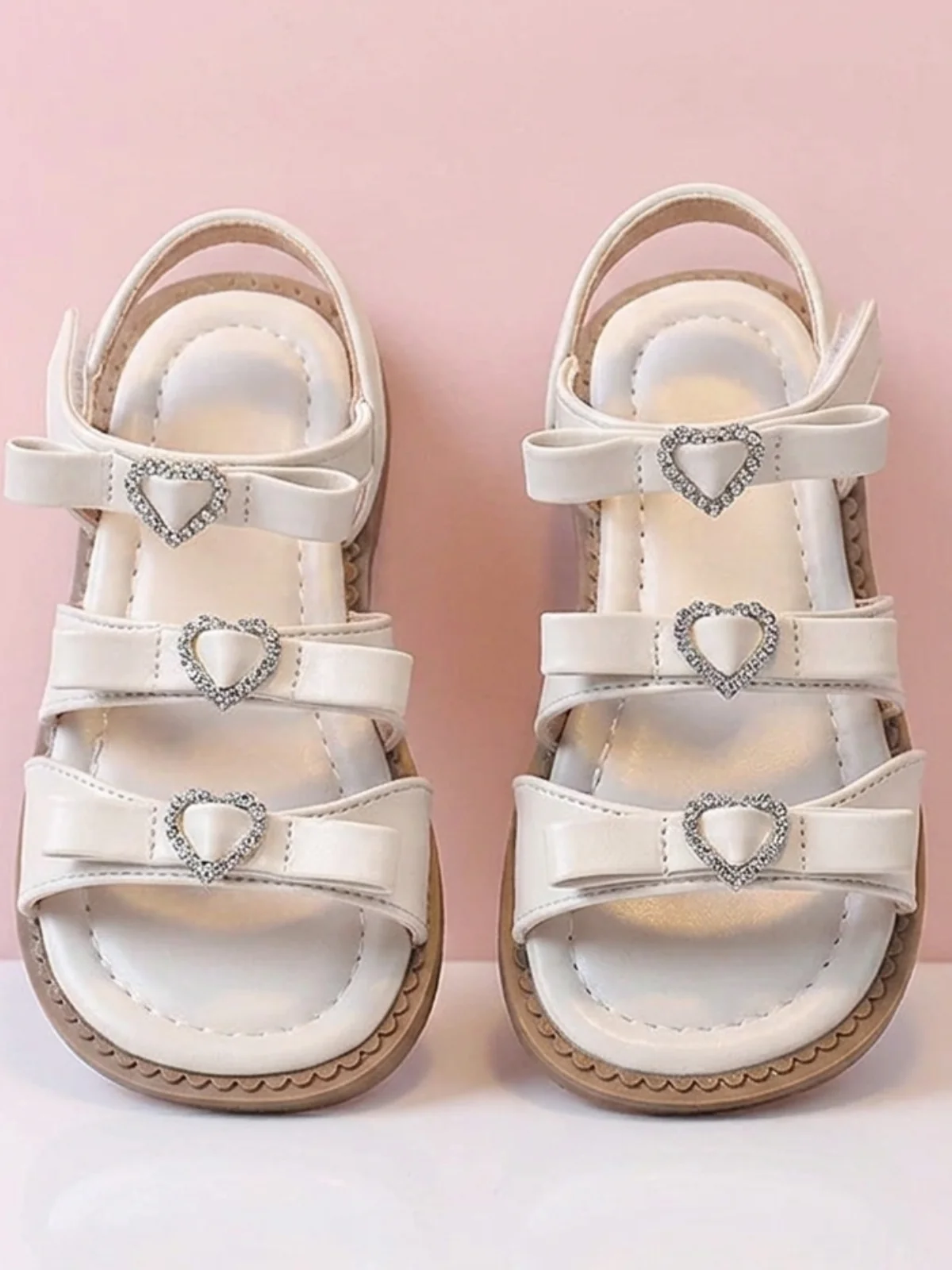 Sweetheart Rhinestone Bow Triple Strap Sandals - Image 3