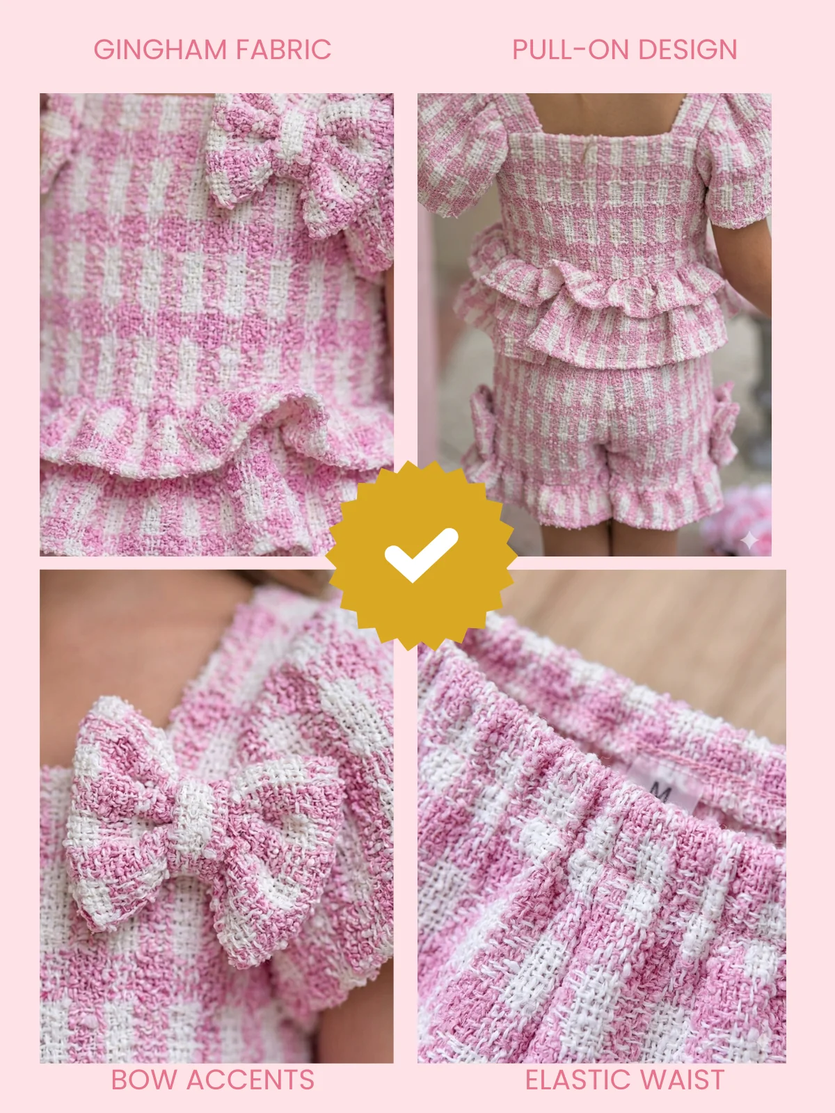 Pink Gingham Boucle Top and Short Set - Image 2