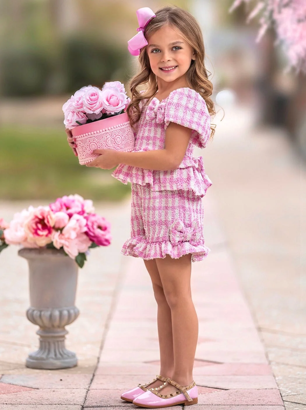 Pink Gingham Boucle Top and Short Set - Image 5