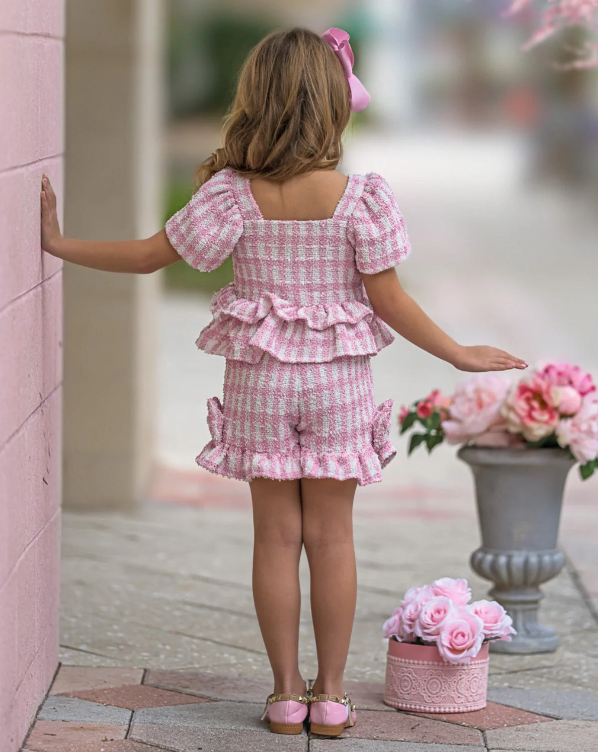 Pink Gingham Boucle Top and Short Set - Image 7