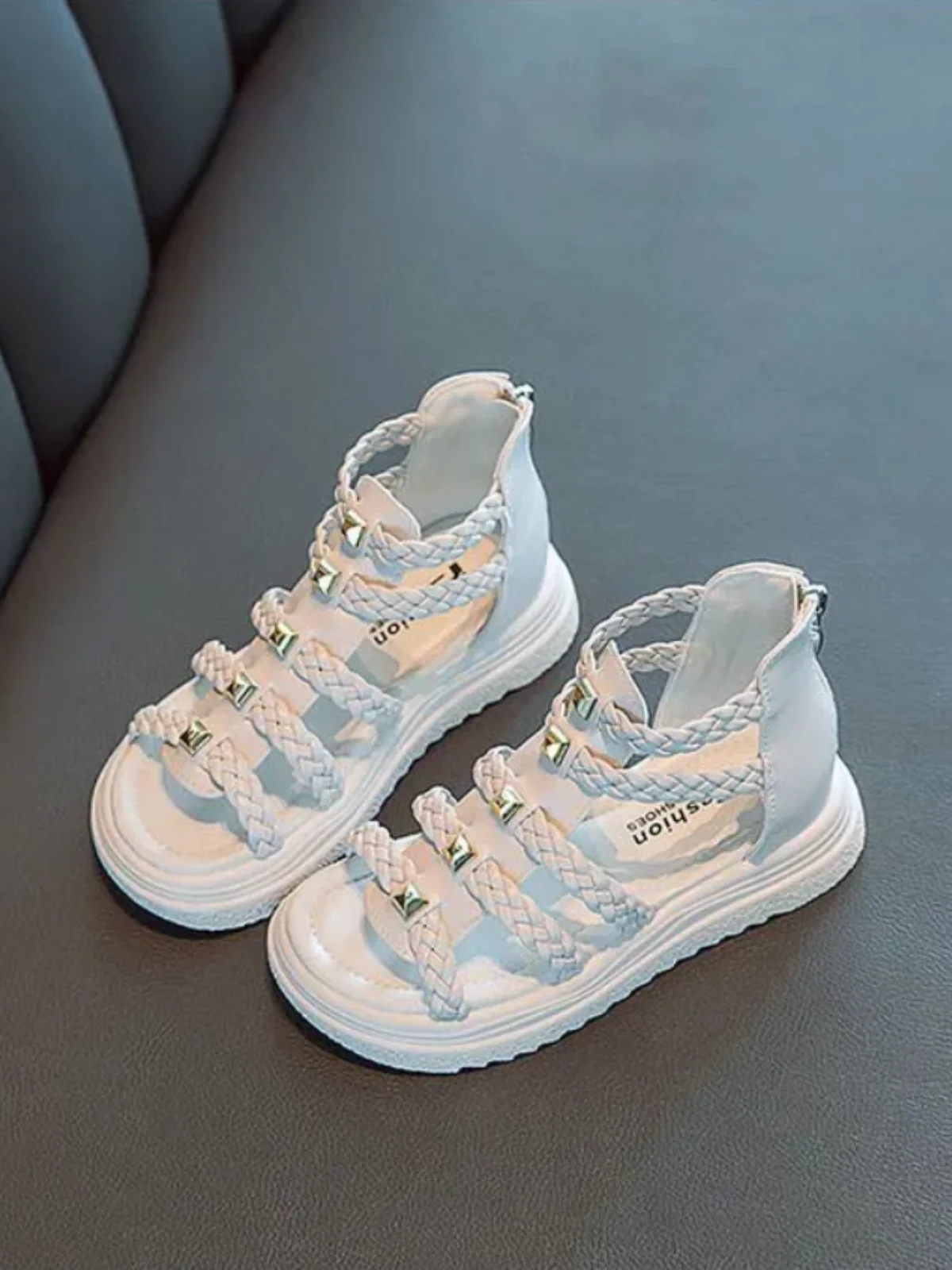 Trendy Girls' Braided Gladiator Sandals - Stylish and Comfortable By Liv and Mia - Image 2