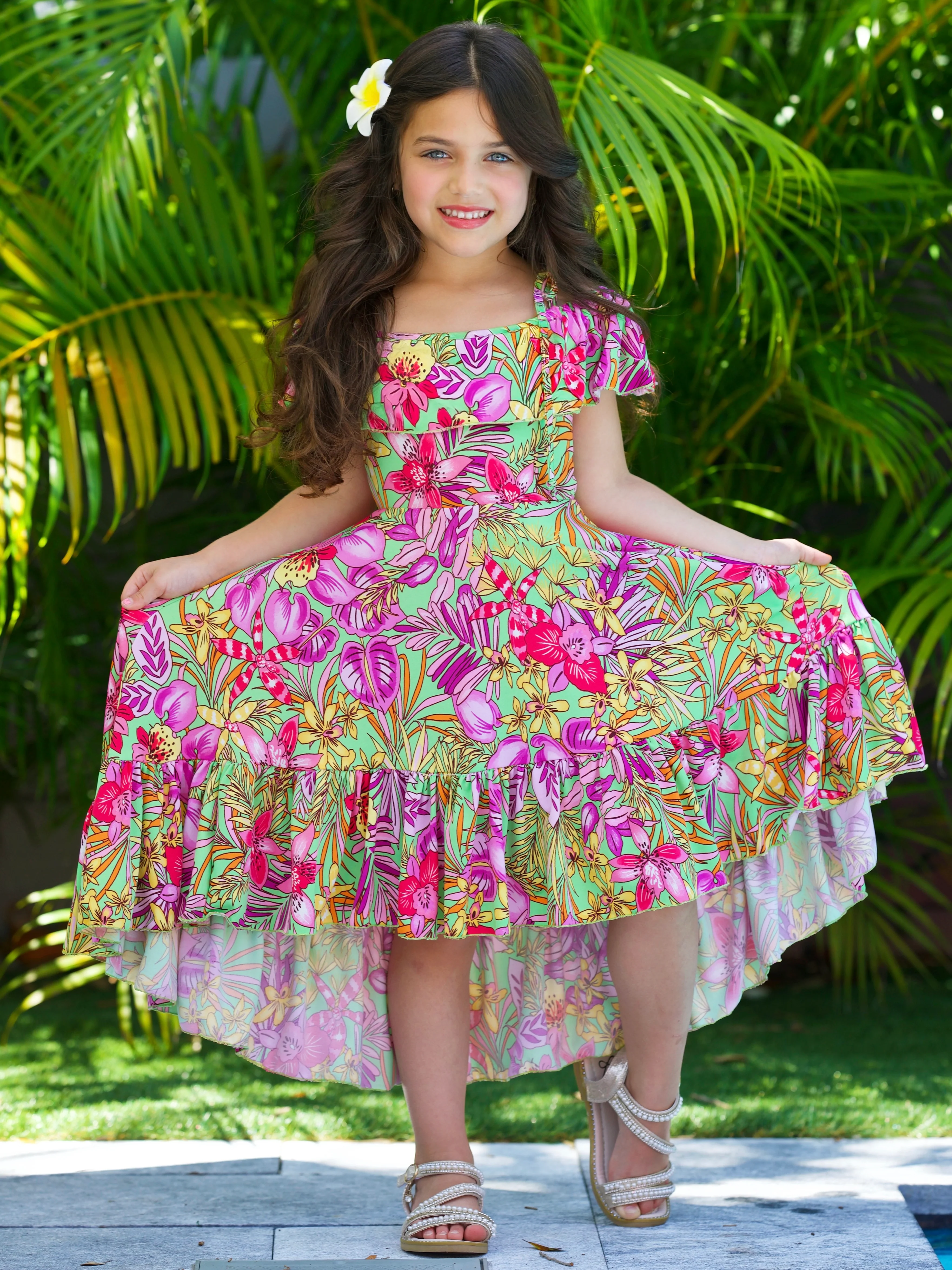 Tropical Florals Casual Hi-Lo Dress