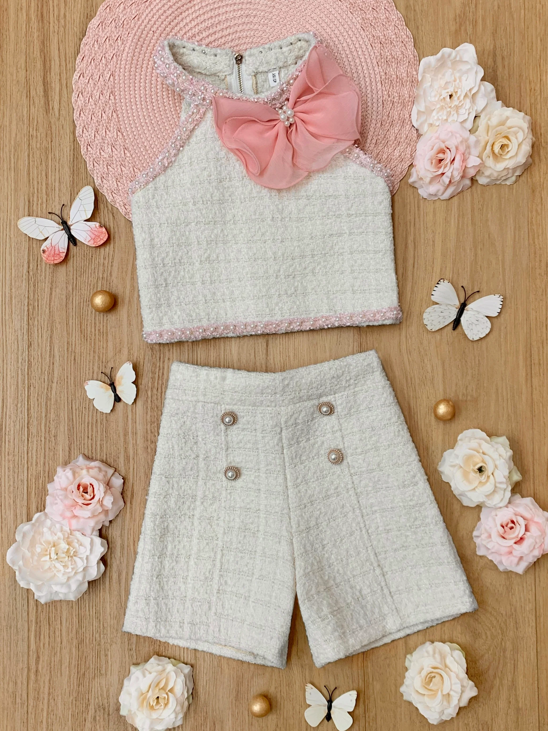Confident Little Diva Halter Tweed Top and Short Set - Image 2