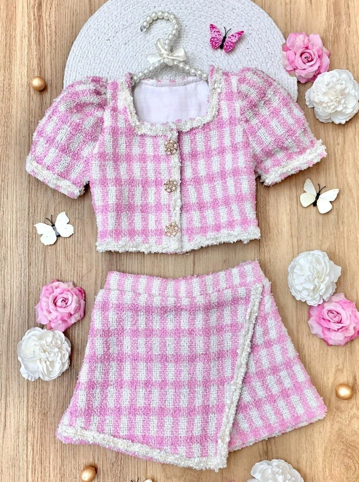My Own Fashion Show Gingham Tweed Top and Skort Set - Image 2